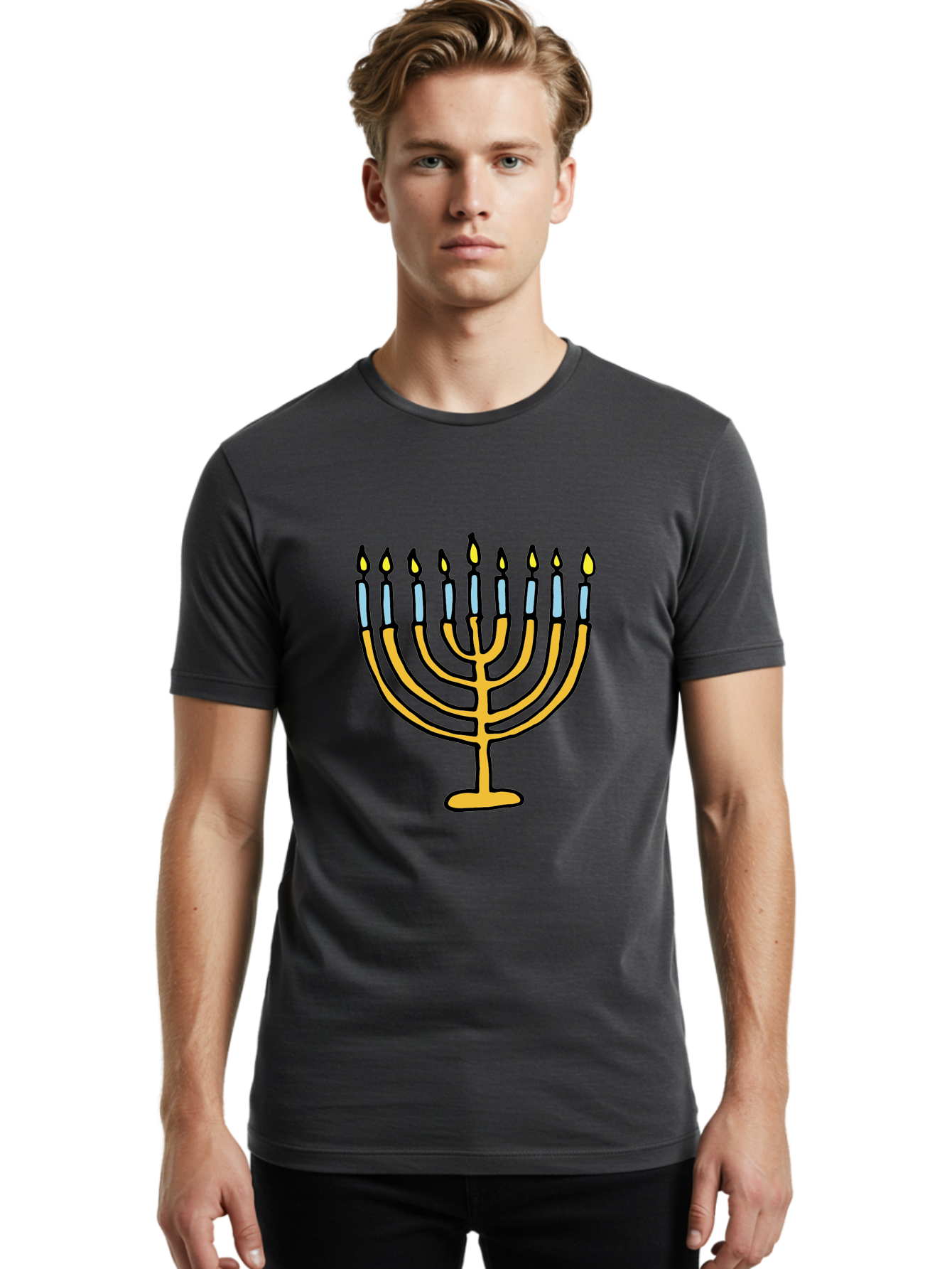 Menorah Men'S Graphic Tee, 100% Cotton, Comfortable Casual Summer Wear, Machine Washable, Menorah Candles, Hanukkah Celebration, Jewish Tradition, Festival Of Lights, Eight Days Of Light, Chanukah, Menorah Illustration, Hanukkah Menorah -  Aaa977 8