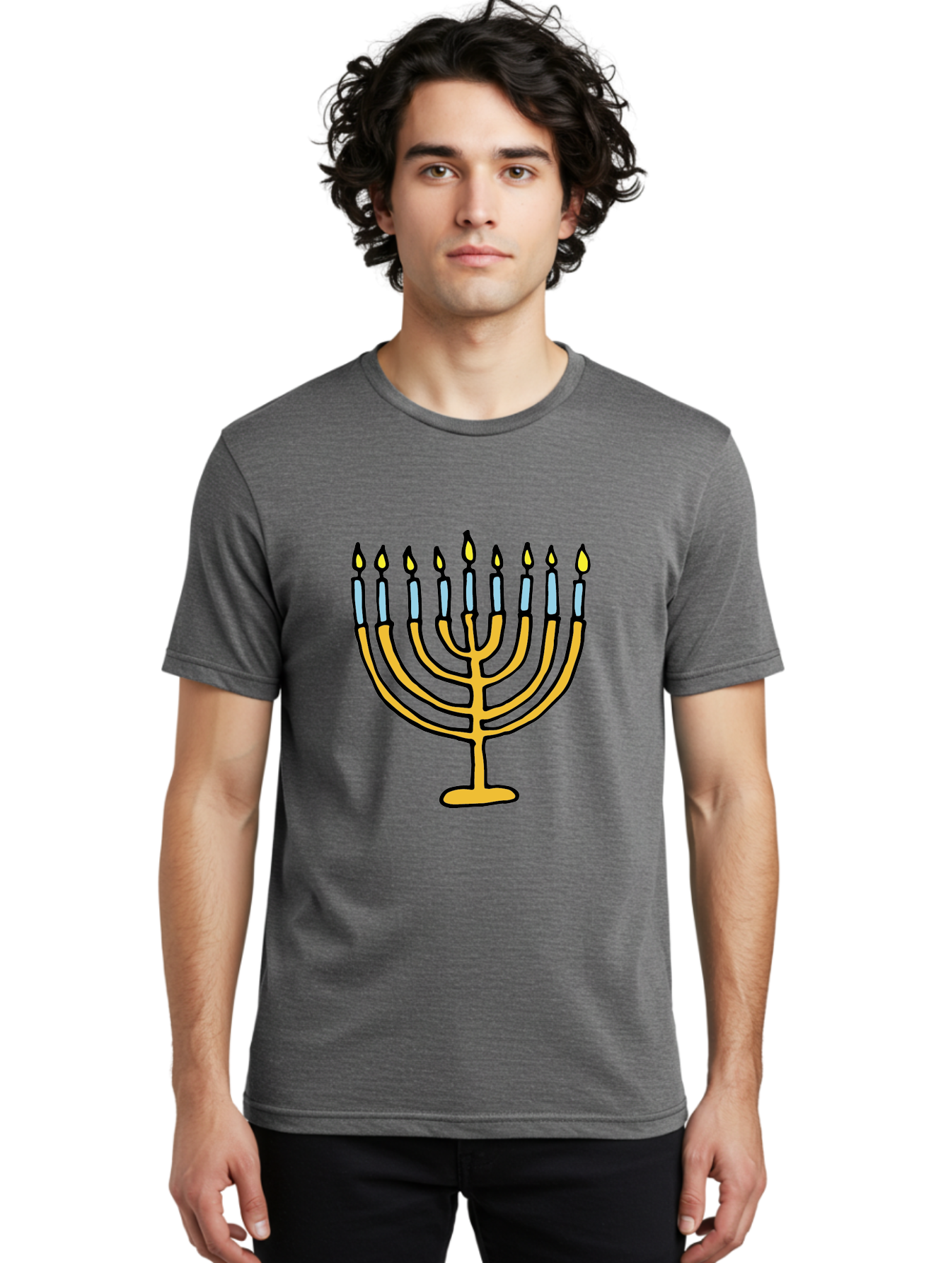 Menorah Men'S Graphic Tee, 100% Cotton, Comfortable Casual Summer Wear, Machine Washable, Menorah Candles, Hanukkah Celebration, Jewish Tradition, Festival Of Lights, Eight Days Of Light, Chanukah, Menorah Illustration, Hanukkah Menorah -  Aaa977 10