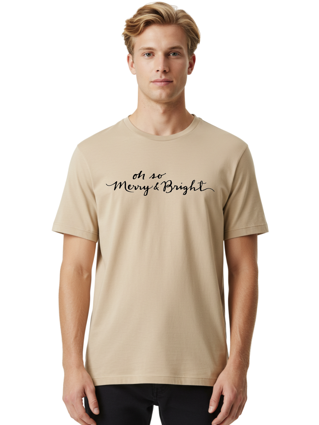 Merry-Bright Men'S Graphic Tee, 100% Cotton, Comfortable Casual Summer Wear, Machine Washable, Oh So Merry & Bright, Festive Greeting, Holiday Cheer, Christmas Phrase, Joyful Sentiment, Celebratory Message, Elegant Script -  Aaa979 20