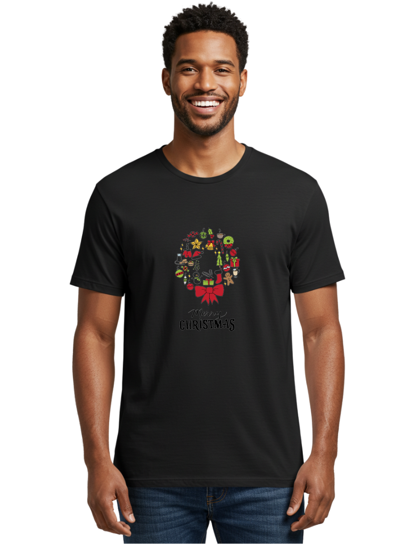 Merry-Christmas-7 Men'S Graphic Tee, 100% Cotton, Comfortable Casual Summer Wear, Machine Washable, Christmas Wreath, Holiday Decorations, Festive Symbols, Red Bow, Christmas Tree, Ornaments, Candy Cane, Gingerbread, Stockings, Gifts, -  Aaa986 14