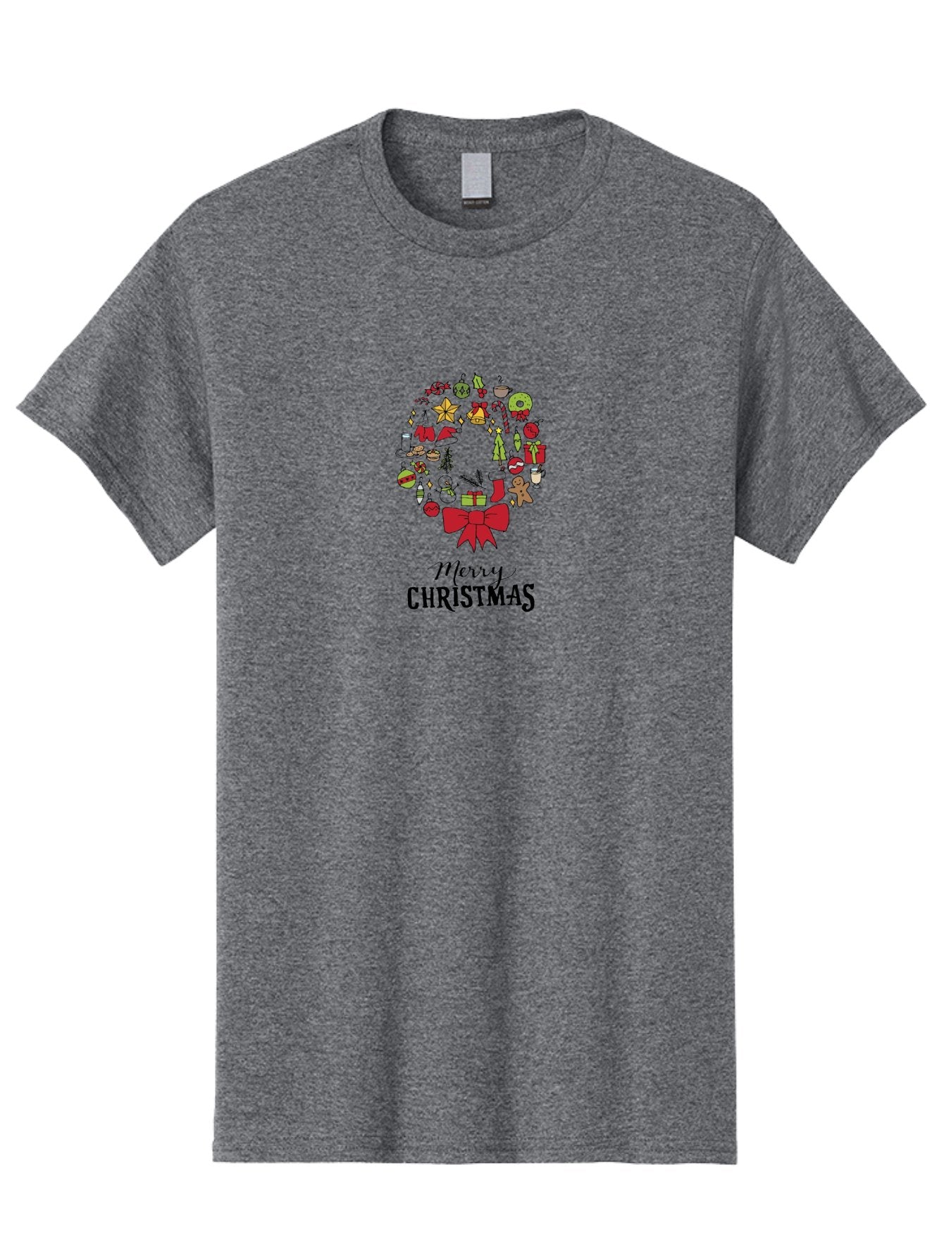 Merry-Christmas-7 Men'S Graphic Tee, 100% Cotton, Comfortable Casual Summer Wear, Machine Washable, Christmas Wreath, Holiday Decorations, Festive Symbols, Red Bow, Christmas Tree, Ornaments, Candy Cane, Gingerbread, Stockings, Gifts, -  Aaa986