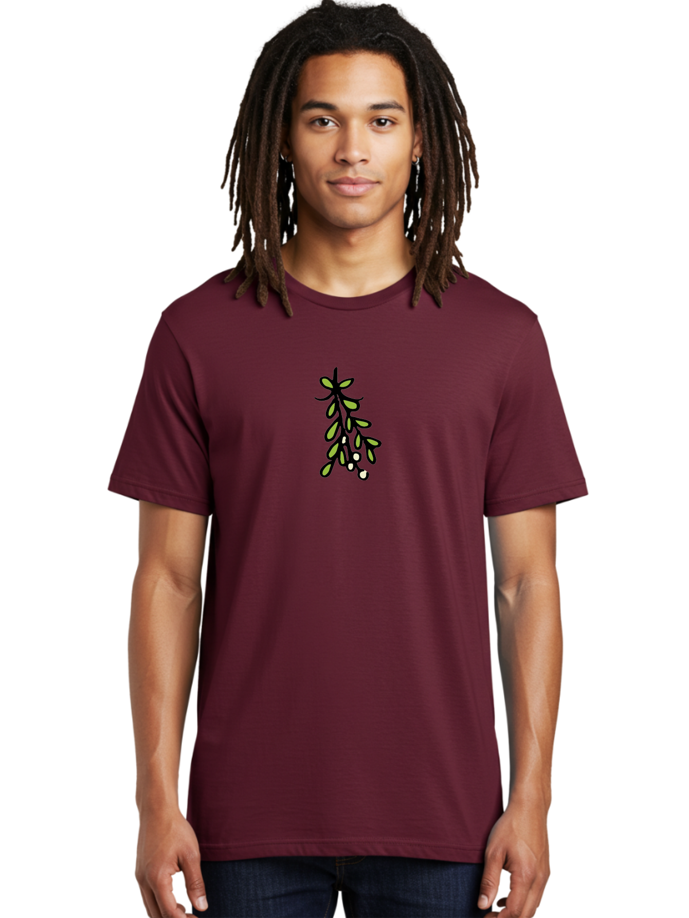 Mistletoe-2 Men'S Graphic Tee, 100% Cotton, Comfortable Casual Summer Wear, Machine Washable, Mistletoe Illustration, Cartoon Style, Festive Holiday Decoration, Christmas Tradition, Green Leaves, White Berries, Whimsical Art, -  Aaa995 18