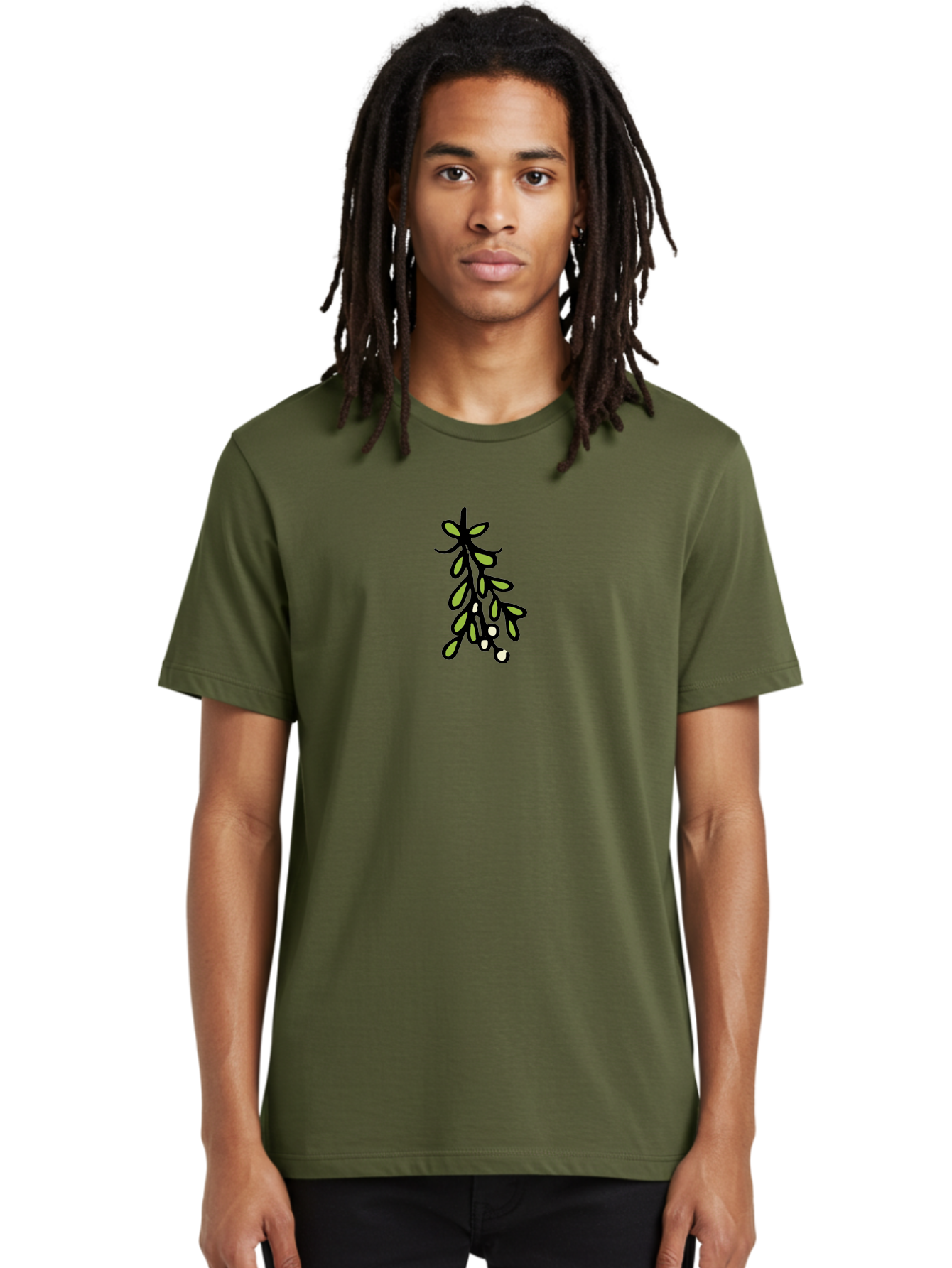 Mistletoe-2 Men'S Graphic Tee, 100% Cotton, Comfortable Casual Summer Wear, Machine Washable, Mistletoe Illustration, Cartoon Style, Festive Holiday Decoration, Christmas Tradition, Green Leaves, White Berries, Whimsical Art, -  Aaa995 8