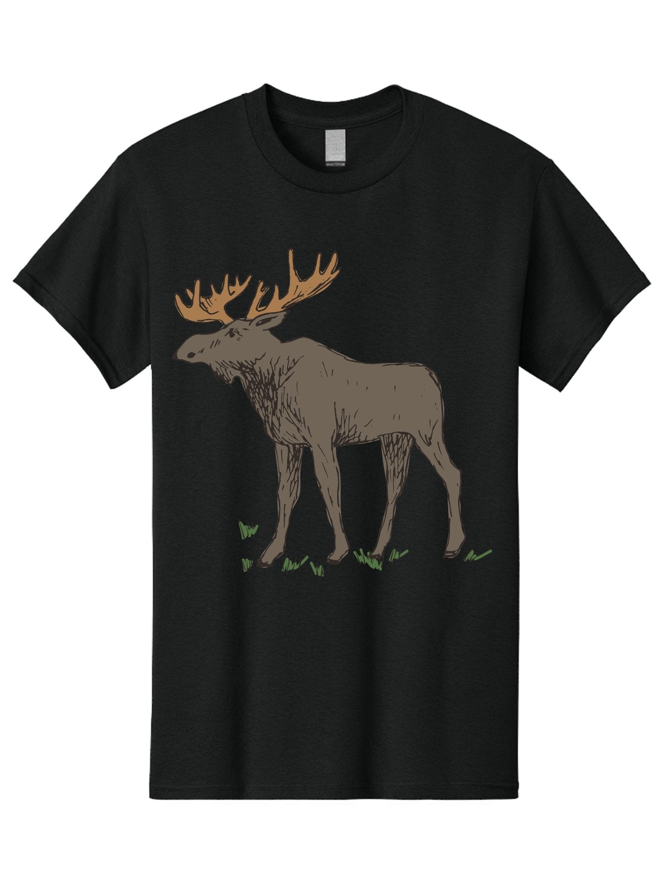Moose-1 Men'S Graphic Tee, 100% Cotton, Comfortable Casual Summer Wear, Machine Washable, Illustration Of A Moose, Large Antlers, Wildlife, Animal Art, Cartoon Style, Wildlife Illustration, Mammal Drawing, Forest Creature, Nature Graphic -  Aaa997 13