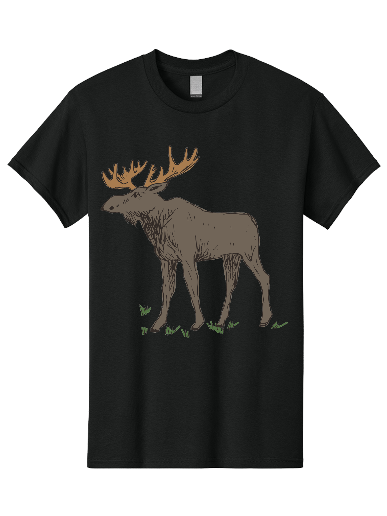 Moose-1 Men'S Graphic Tee, 100% Cotton, Comfortable Casual Summer Wear, Machine Washable, Illustration Of A Moose, Large Antlers, Wildlife, Animal Art, Cartoon Style, Wildlife Illustration, Mammal Drawing, Forest Creature, Nature Graphic -  Aaa997
