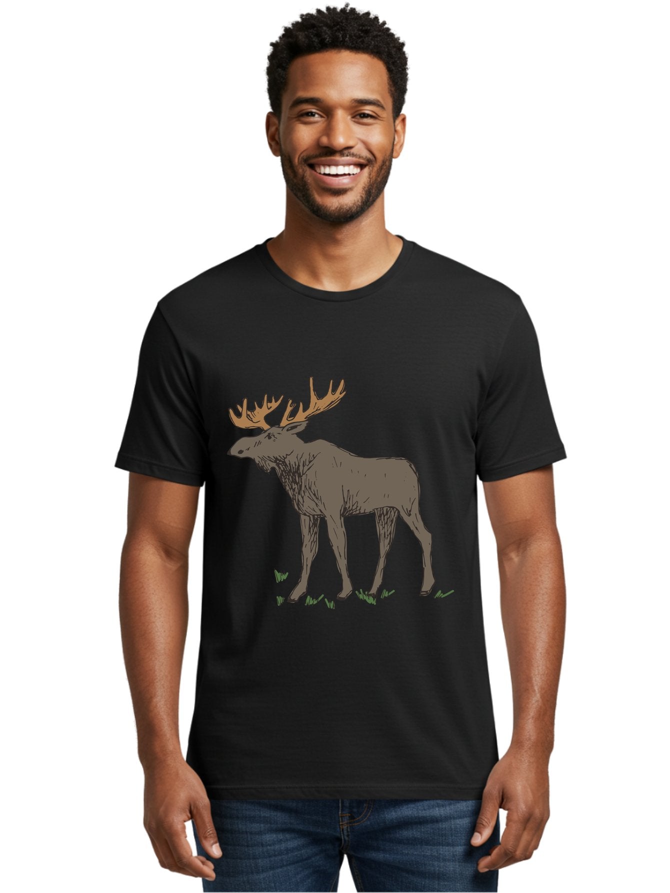 Moose-1 Men'S Graphic Tee, 100% Cotton, Comfortable Casual Summer Wear, Machine Washable, Illustration Of A Moose, Large Antlers, Wildlife, Animal Art, Cartoon Style, Wildlife Illustration, Mammal Drawing, Forest Creature, Nature Graphic -  Aaa997 20