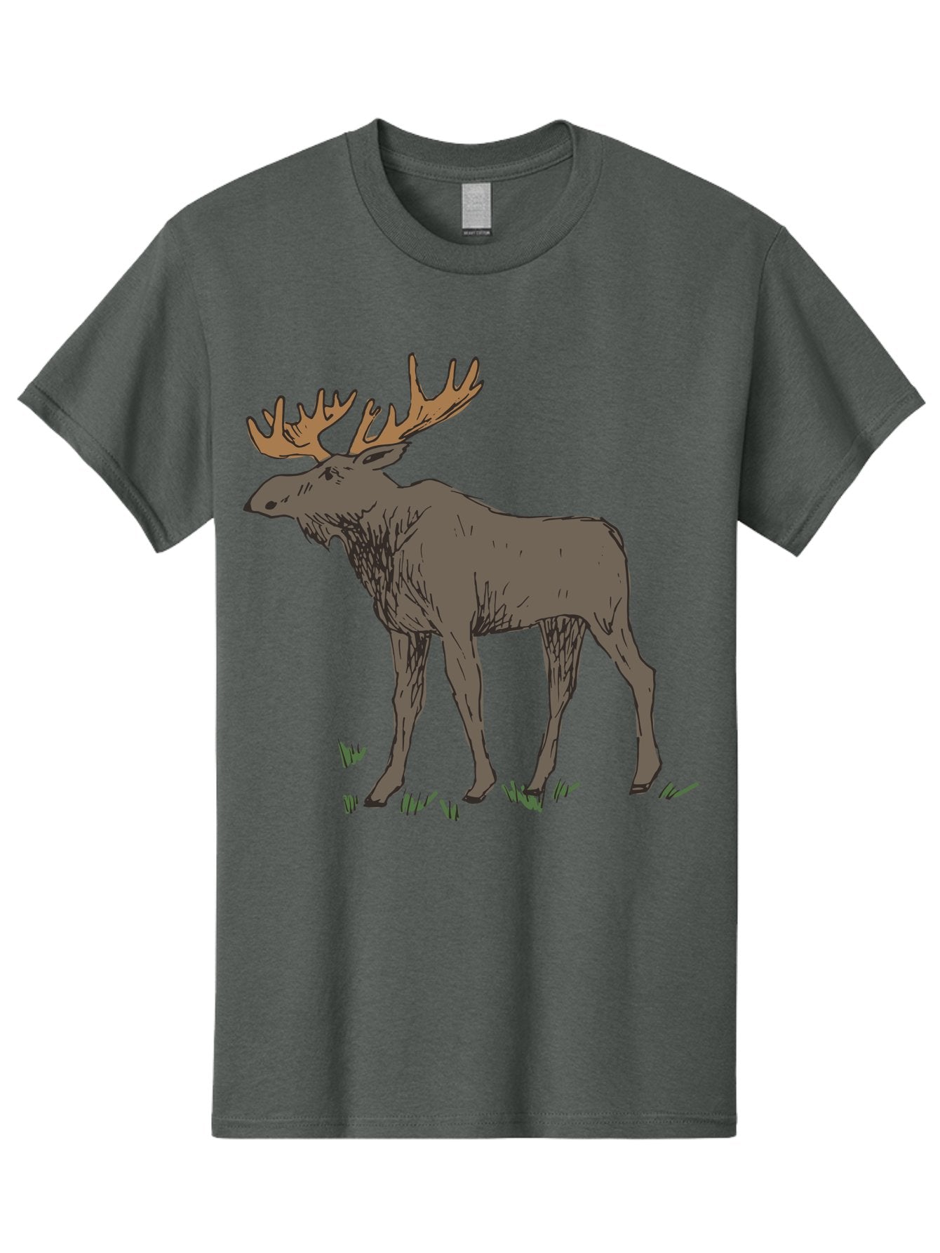 Moose-1 Men'S Graphic Tee, 100% Cotton, Comfortable Casual Summer Wear, Machine Washable, Illustration Of A Moose, Large Antlers, Wildlife, Animal Art, Cartoon Style, Wildlife Illustration, Mammal Drawing, Forest Creature, Nature Graphic -  Aaa997 5