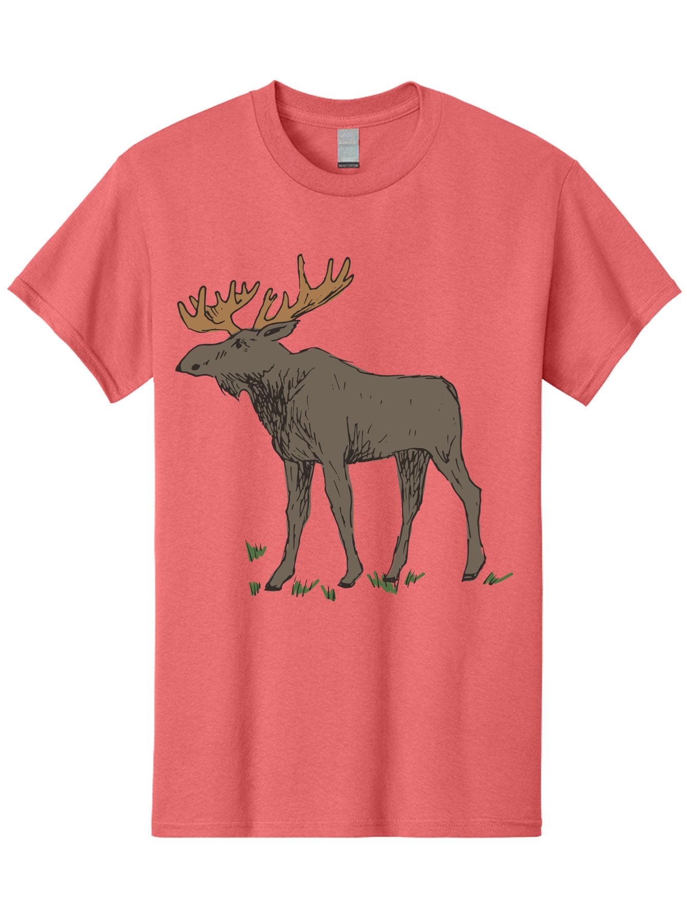Moose-1 Men'S Graphic Tee, 100% Cotton, Comfortable Casual Summer Wear, Machine Washable, Illustration Of A Moose, Large Antlers, Wildlife, Animal Art, Cartoon Style, Wildlife Illustration, Mammal Drawing, Forest Creature, Nature Graphic -  Aaa997 7