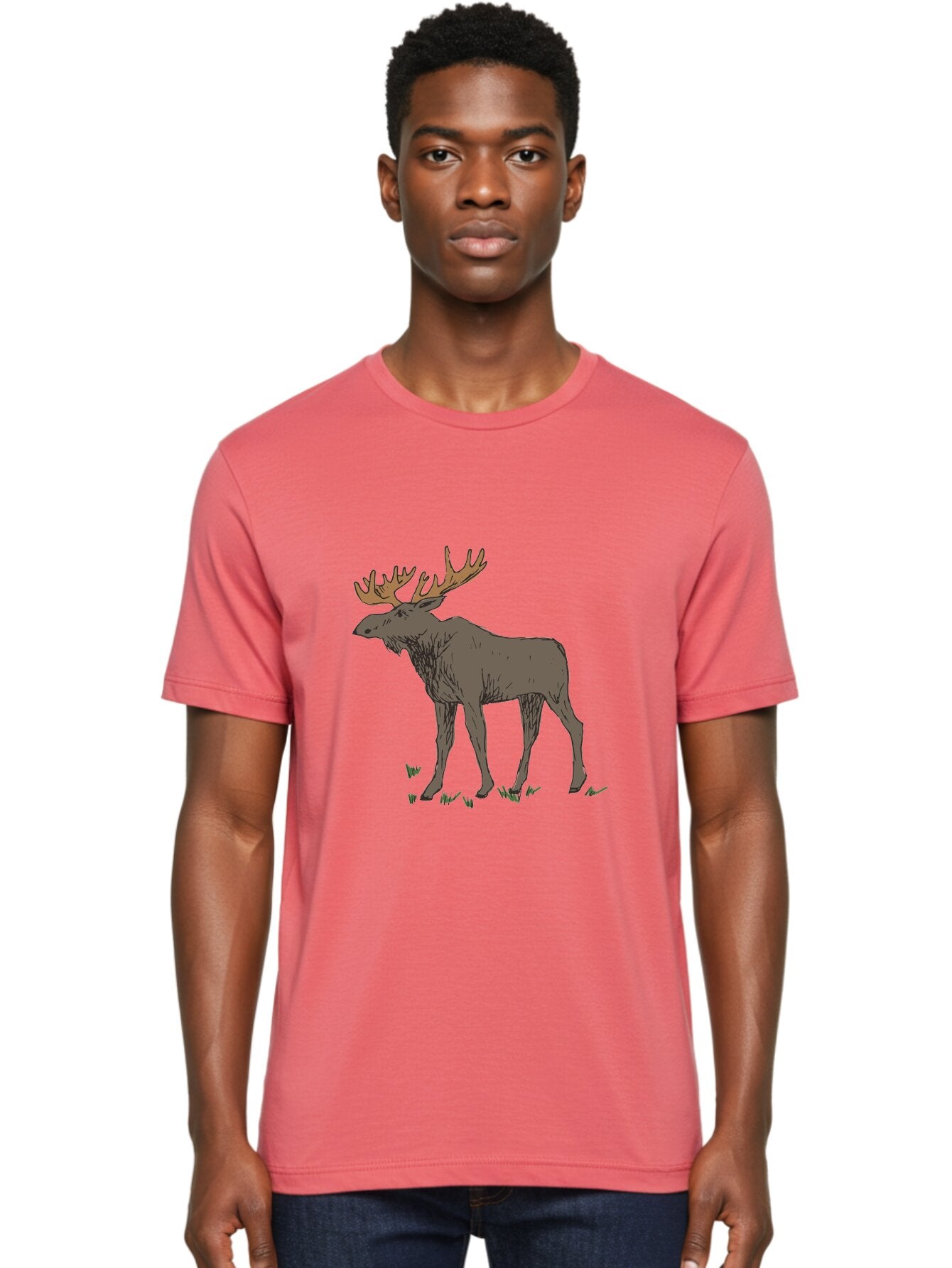 Moose-1 Men'S Graphic Tee, 100% Cotton, Comfortable Casual Summer Wear, Machine Washable, Illustration Of A Moose, Large Antlers, Wildlife, Animal Art, Cartoon Style, Wildlife Illustration, Mammal Drawing, Forest Creature, Nature Graphic -  Aaa997 16