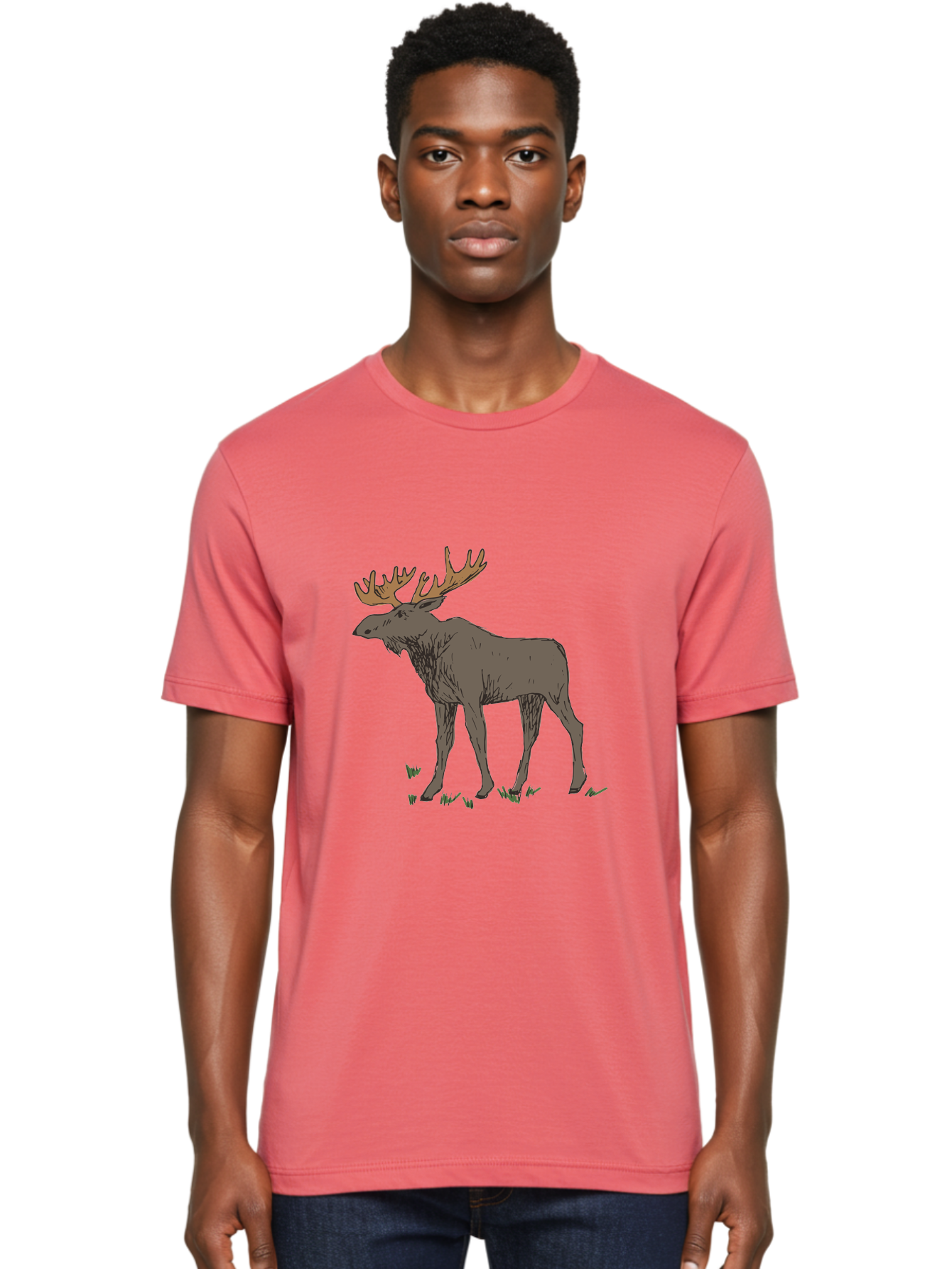 Moose-1 Men'S Graphic Tee, 100% Cotton, Comfortable Casual Summer Wear, Machine Washable, Illustration Of A Moose, Large Antlers, Wildlife, Animal Art, Cartoon Style, Wildlife Illustration, Mammal Drawing, Forest Creature, Nature Graphic -  Aaa997 6