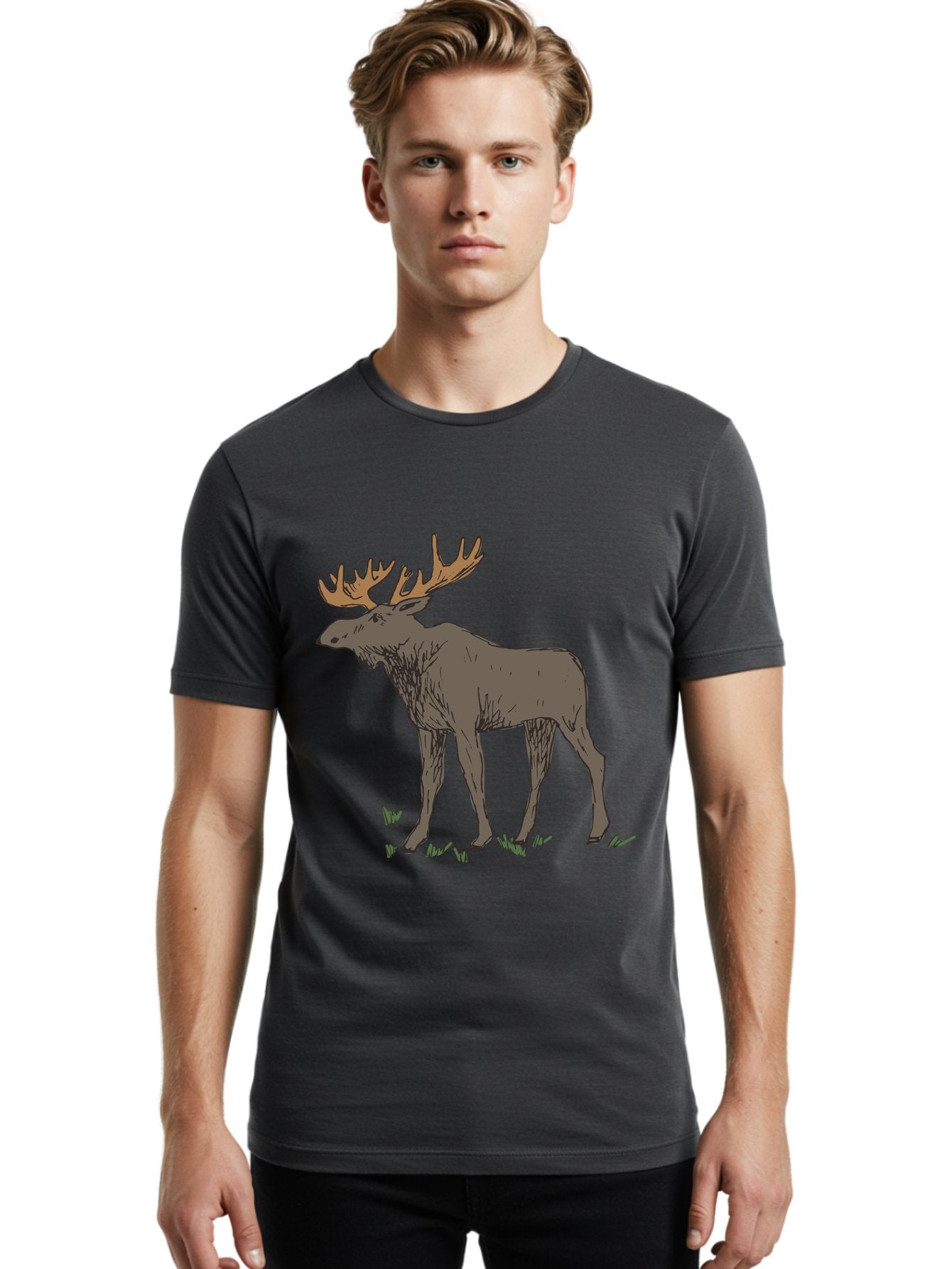 Moose-1 Men'S Graphic Tee, 100% Cotton, Comfortable Casual Summer Wear, Machine Washable, Illustration Of A Moose, Large Antlers, Wildlife, Animal Art, Cartoon Style, Wildlife Illustration, Mammal Drawing, Forest Creature, Nature Graphic -  Aaa997 18