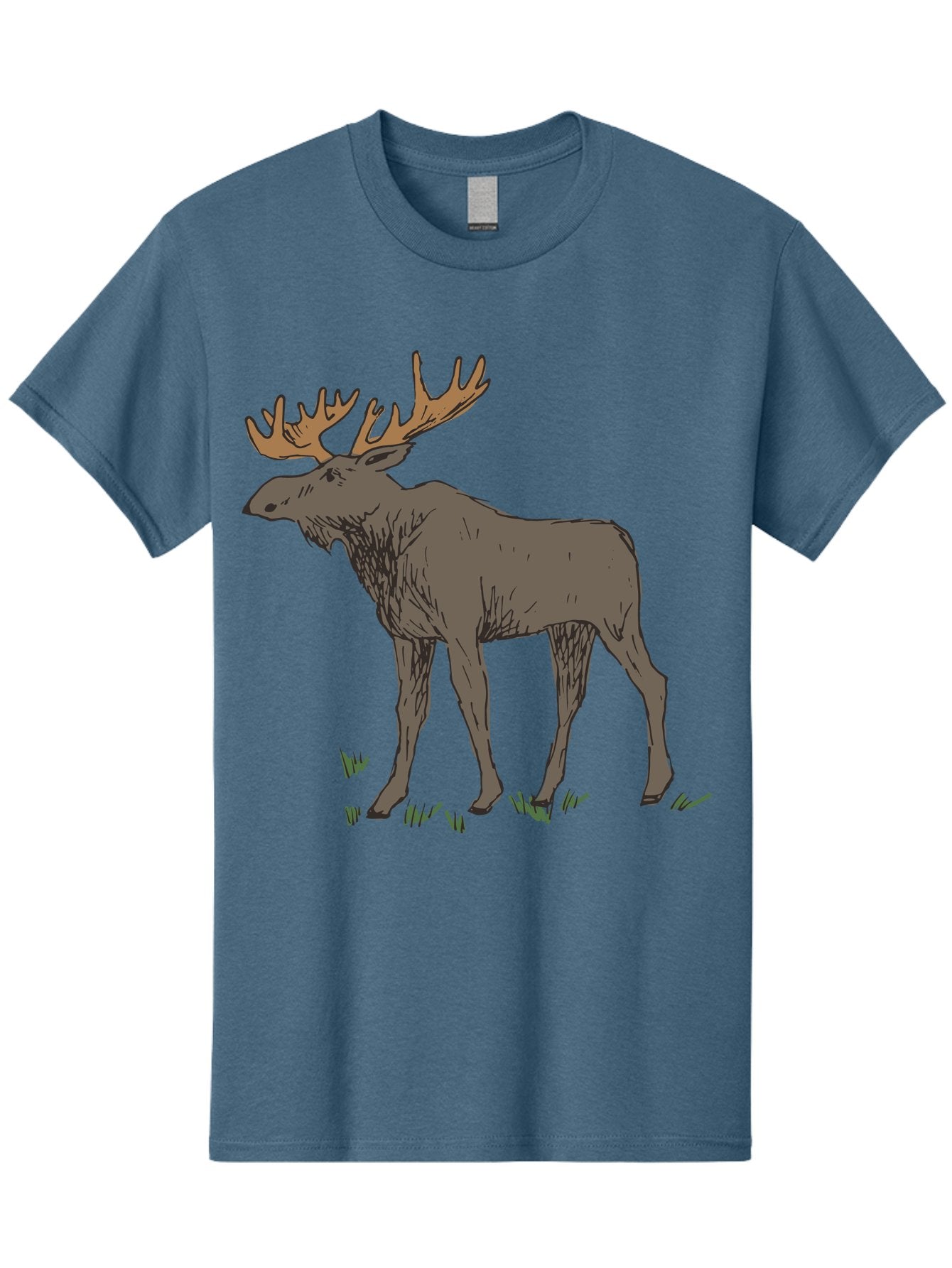 Moose-1 Men'S Graphic Tee, 100% Cotton, Comfortable Casual Summer Wear, Machine Washable, Illustration Of A Moose, Large Antlers, Wildlife, Animal Art, Cartoon Style, Wildlife Illustration, Mammal Drawing, Forest Creature, Nature Graphic -  Aaa997 9