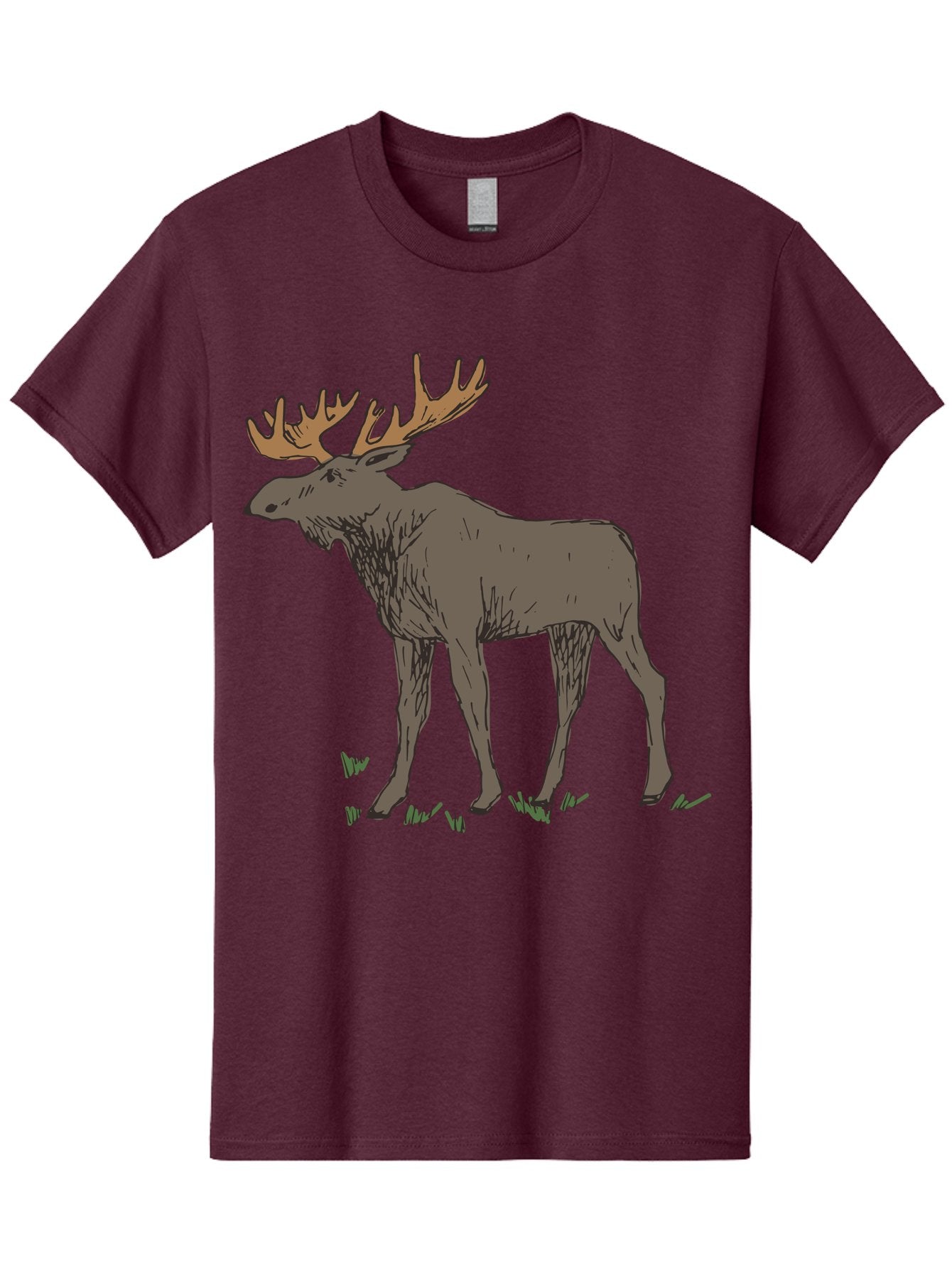 Moose-1 Men'S Graphic Tee, 100% Cotton, Comfortable Casual Summer Wear, Machine Washable, Illustration Of A Moose, Large Antlers, Wildlife, Animal Art, Cartoon Style, Wildlife Illustration, Mammal Drawing, Forest Creature, Nature Graphic -  Aaa997 8