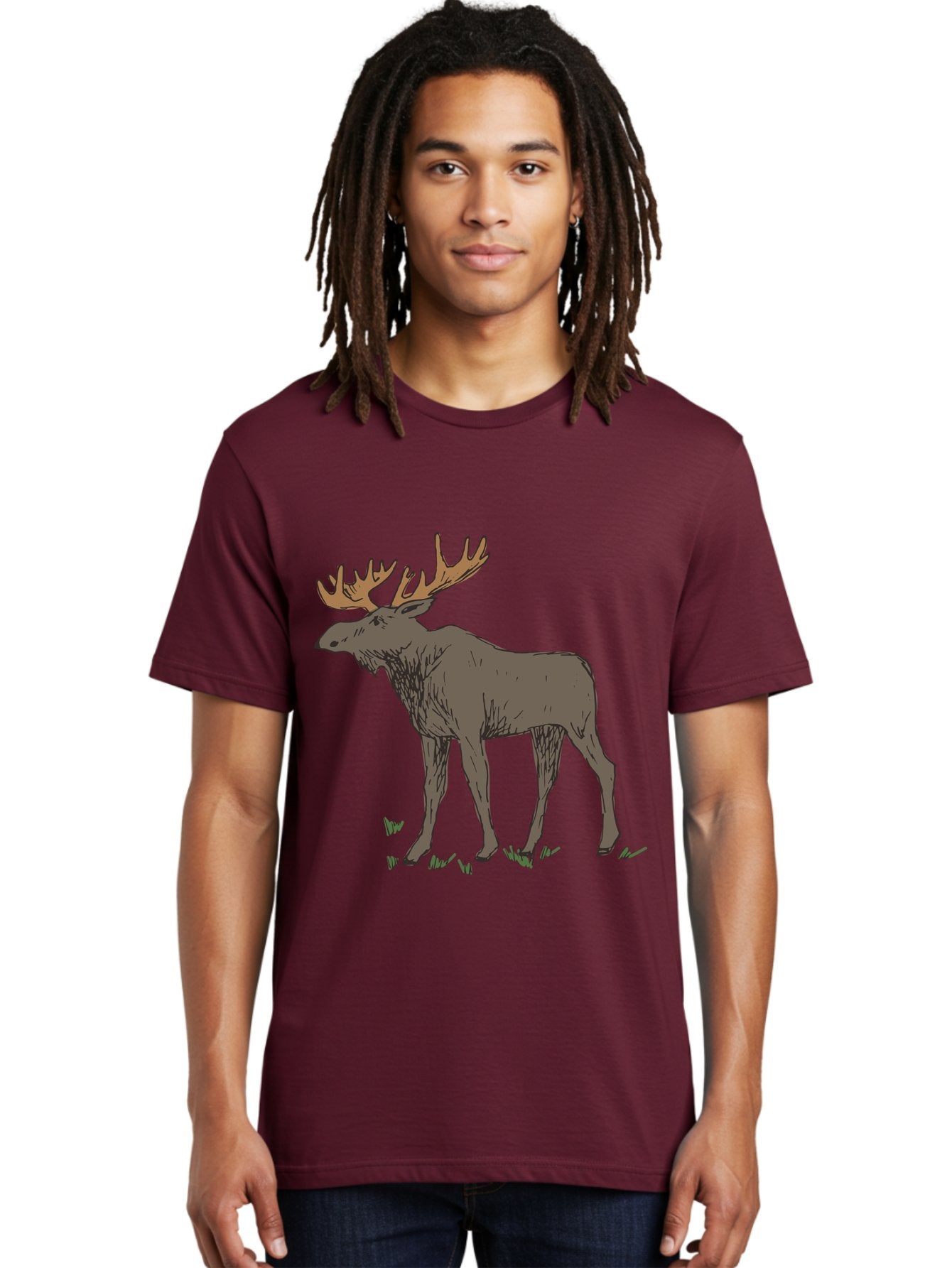 Moose-1 Men'S Graphic Tee, 100% Cotton, Comfortable Casual Summer Wear, Machine Washable, Illustration Of A Moose, Large Antlers, Wildlife, Animal Art, Cartoon Style, Wildlife Illustration, Mammal Drawing, Forest Creature, Nature Graphic -  Aaa997 25