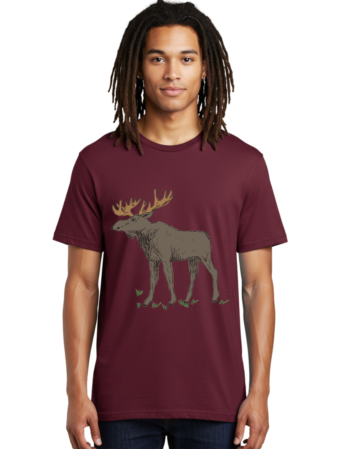 Moose-1 Men'S Graphic Tee, 100% Cotton, Comfortable Casual Summer Wear, Machine Washable, Illustration Of A Moose, Large Antlers, Wildlife, Animal Art, Cartoon Style, Wildlife Illustration, Mammal Drawing, Forest Creature, Nature Graphic -  Aaa997 14