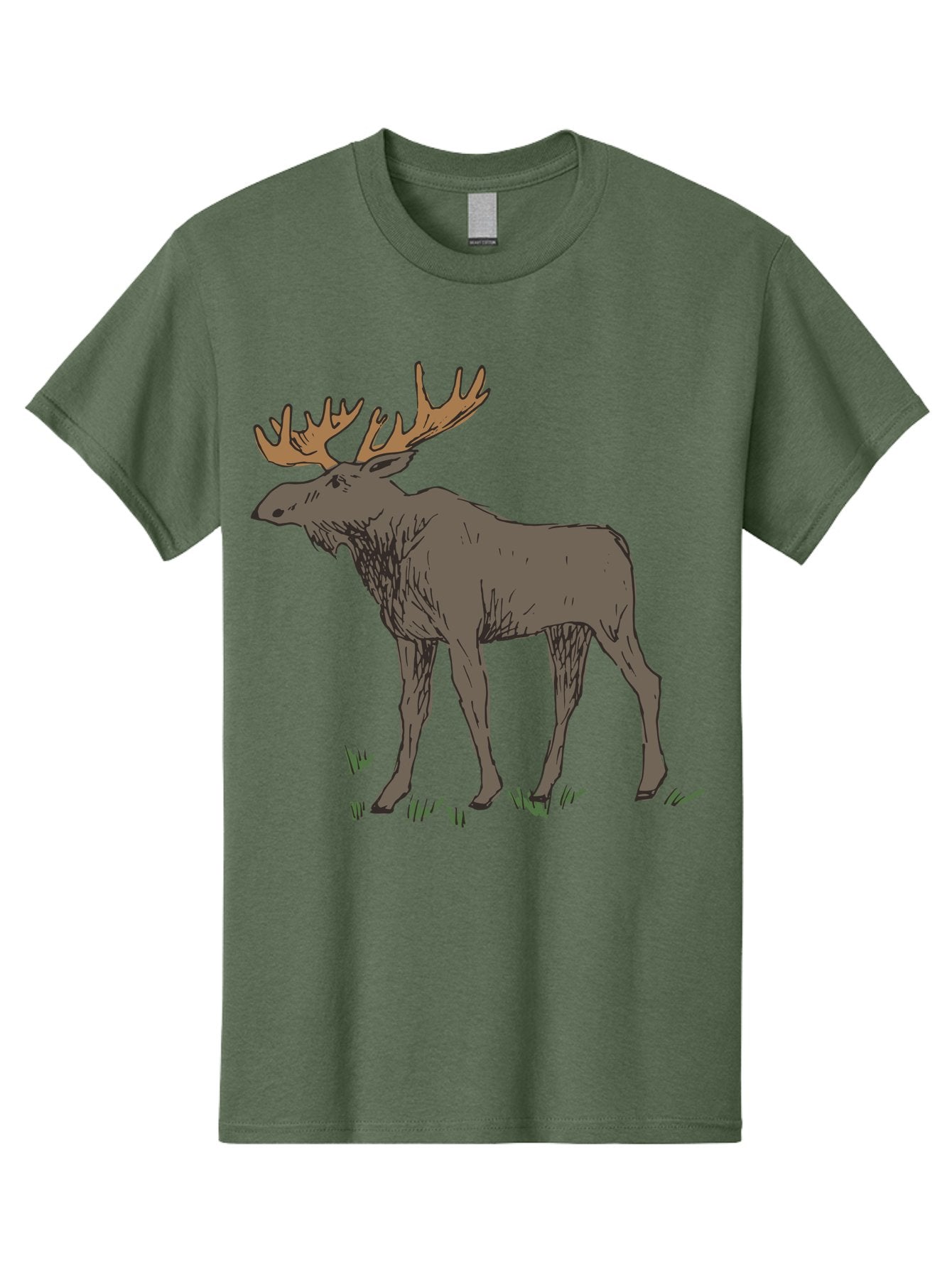 Moose-1 Men'S Graphic Tee, 100% Cotton, Comfortable Casual Summer Wear, Machine Washable, Illustration Of A Moose, Large Antlers, Wildlife, Animal Art, Cartoon Style, Wildlife Illustration, Mammal Drawing, Forest Creature, Nature Graphic -  Aaa997 6