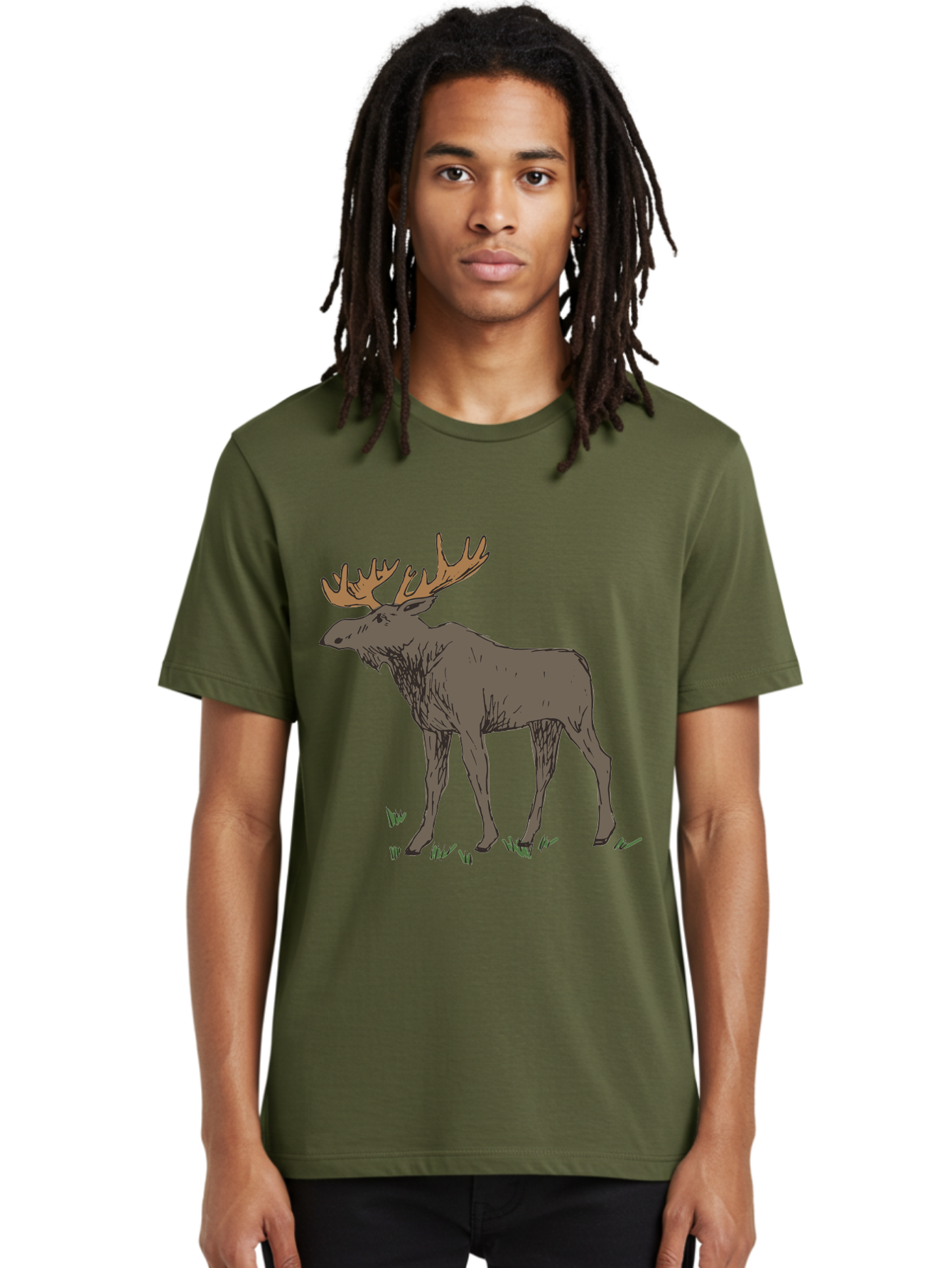 Moose-1 Men'S Graphic Tee, 100% Cotton, Comfortable Casual Summer Wear, Machine Washable, Illustration Of A Moose, Large Antlers, Wildlife, Animal Art, Cartoon Style, Wildlife Illustration, Mammal Drawing, Forest Creature, Nature Graphic -  Aaa997 16