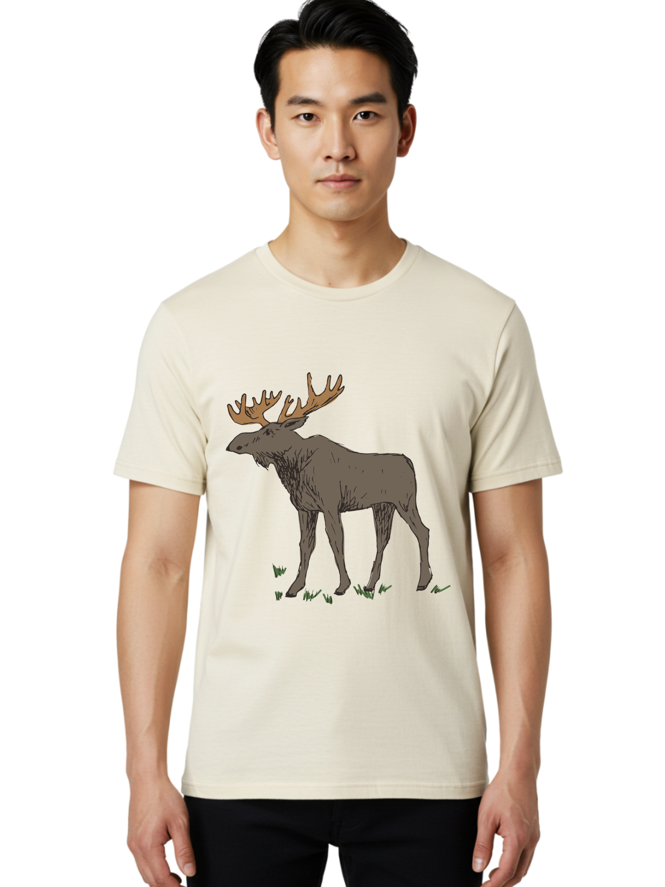 Moose-1 Men'S Graphic Tee, 100% Cotton, Comfortable Casual Summer Wear, Machine Washable, Illustration Of A Moose, Large Antlers, Wildlife, Animal Art, Cartoon Style, Wildlife Illustration, Mammal Drawing, Forest Creature, Nature Graphic -  Aaa997 18