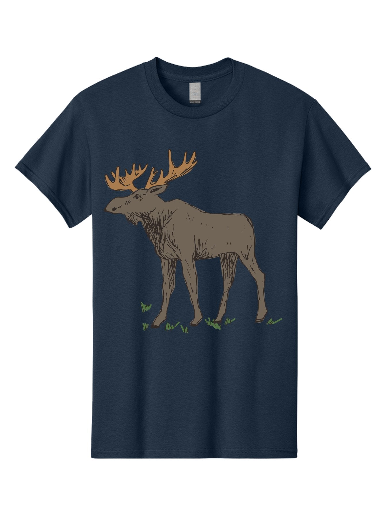 Moose-1 Men'S Graphic Tee, 100% Cotton, Comfortable Casual Summer Wear, Machine Washable, Illustration Of A Moose, Large Antlers, Wildlife, Animal Art, Cartoon Style, Wildlife Illustration, Mammal Drawing, Forest Creature, Nature Graphic -  Aaa997