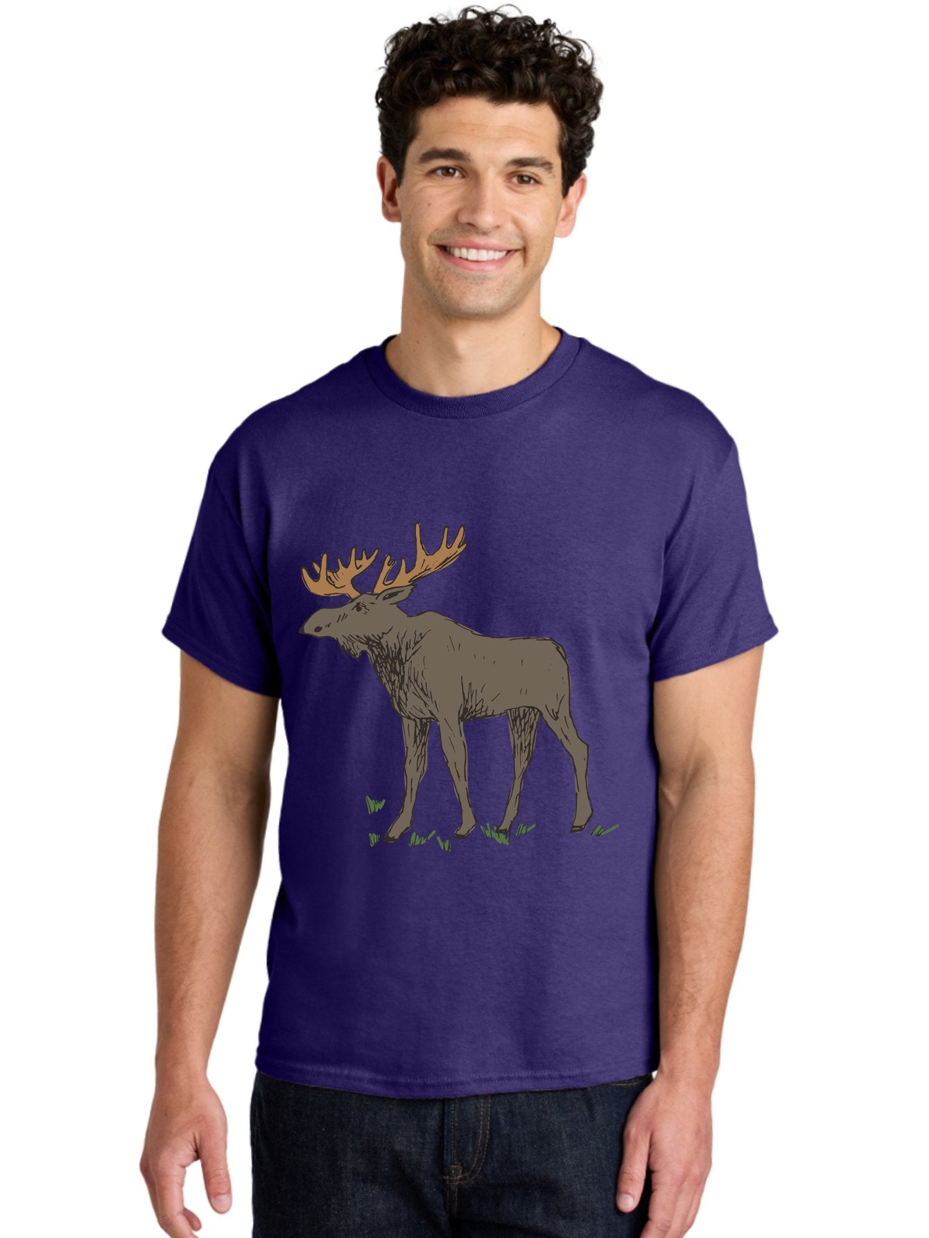 Moose-1 Men'S Graphic Tee, 100% Cotton, Comfortable Casual Summer Wear, Machine Washable, Illustration Of A Moose, Large Antlers, Wildlife, Animal Art, Cartoon Style, Wildlife Illustration, Mammal Drawing, Forest Creature, Nature Graphic -  Aaa997 29