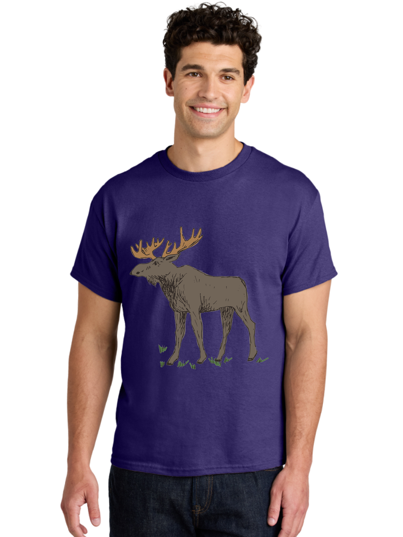 Moose-1 Men'S Graphic Tee, 100% Cotton, Comfortable Casual Summer Wear, Machine Washable, Illustration Of A Moose, Large Antlers, Wildlife, Animal Art, Cartoon Style, Wildlife Illustration, Mammal Drawing, Forest Creature, Nature Graphic -  Aaa997 22