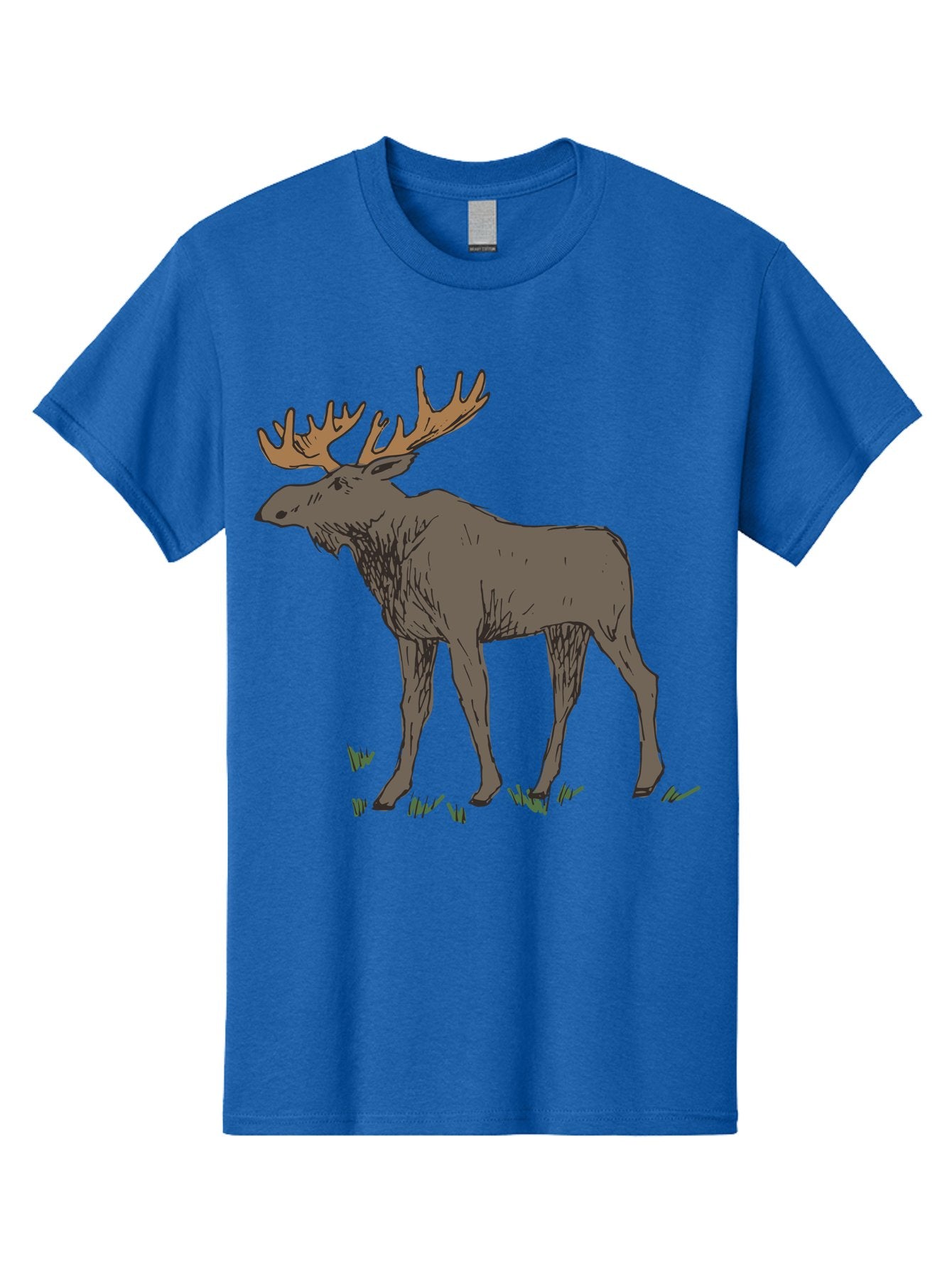 Moose-1 Men'S Graphic Tee, 100% Cotton, Comfortable Casual Summer Wear, Machine Washable, Illustration Of A Moose, Large Antlers, Wildlife, Animal Art, Cartoon Style, Wildlife Illustration, Mammal Drawing, Forest Creature, Nature Graphic -  Aaa997