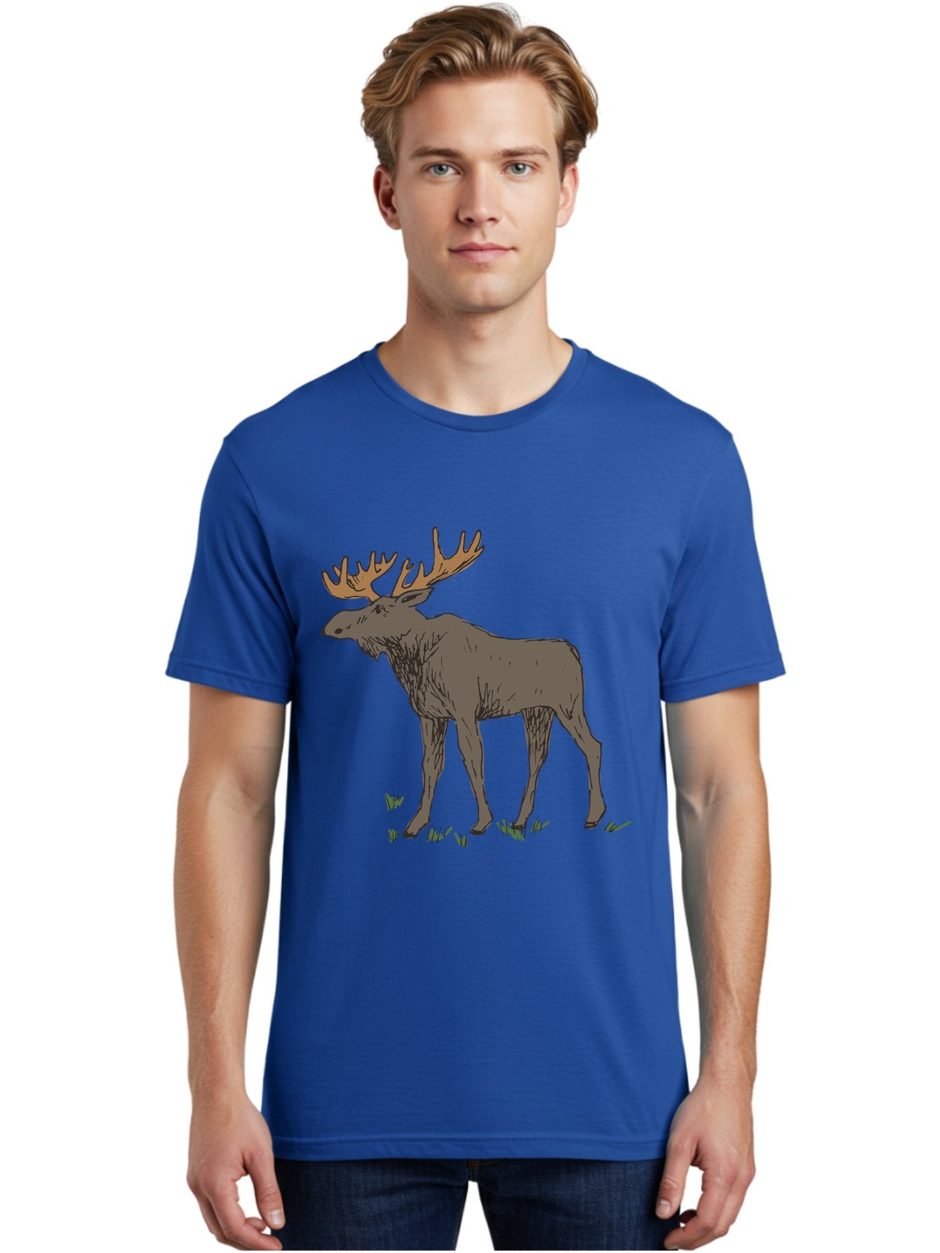 Moose-1 Men'S Graphic Tee, 100% Cotton, Comfortable Casual Summer Wear, Machine Washable, Illustration Of A Moose, Large Antlers, Wildlife, Animal Art, Cartoon Style, Wildlife Illustration, Mammal Drawing, Forest Creature, Nature Graphic -  Aaa997 19
