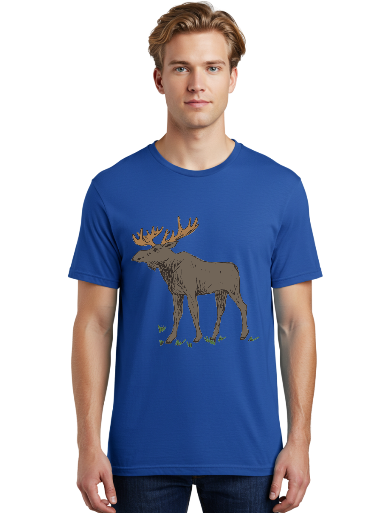 Moose-1 Men'S Graphic Tee, 100% Cotton, Comfortable Casual Summer Wear, Machine Washable, Illustration Of A Moose, Large Antlers, Wildlife, Animal Art, Cartoon Style, Wildlife Illustration, Mammal Drawing, Forest Creature, Nature Graphic -  Aaa997 26