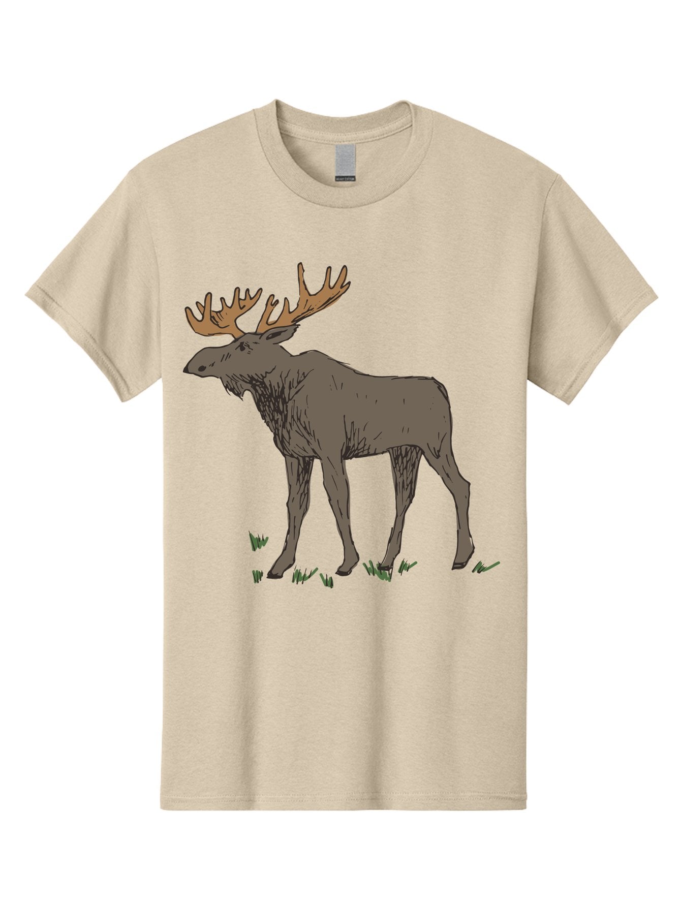 Moose-1 Men'S Graphic Tee, 100% Cotton, Comfortable Casual Summer Wear, Machine Washable, Illustration Of A Moose, Large Antlers, Wildlife, Animal Art, Cartoon Style, Wildlife Illustration, Mammal Drawing, Forest Creature, Nature Graphic -  Aaa997 3