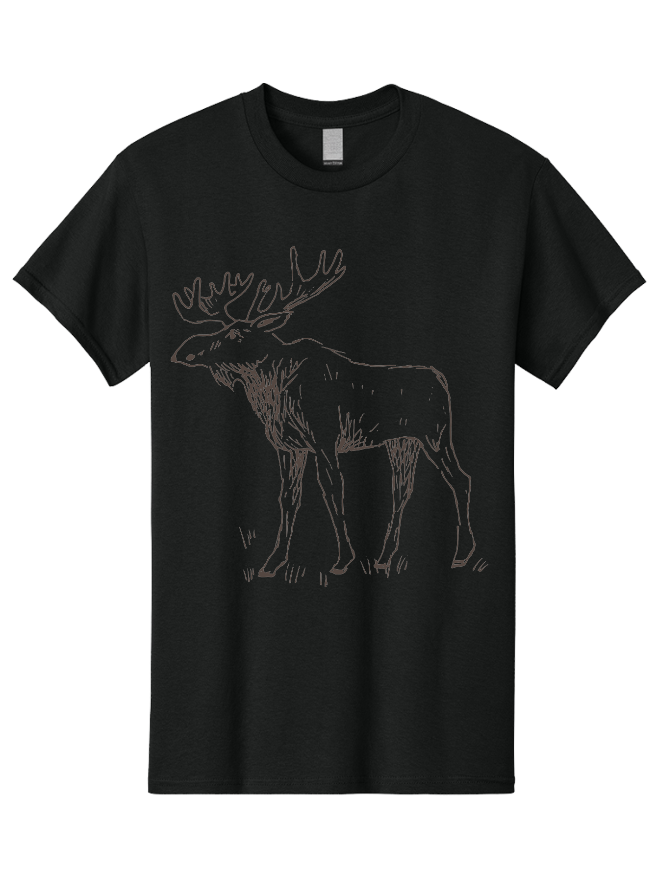 Moose Men'S Graphic Tee, 100% Cotton, Comfortable Casual Summer Wear, Machine Washable, Majestic Elk, Large Antlers, Wildlife Illustration, Grassy Terrain, Animal Portrait, Wildlife Art, Natural Habitat, Forest Dwelling -  Aaa998