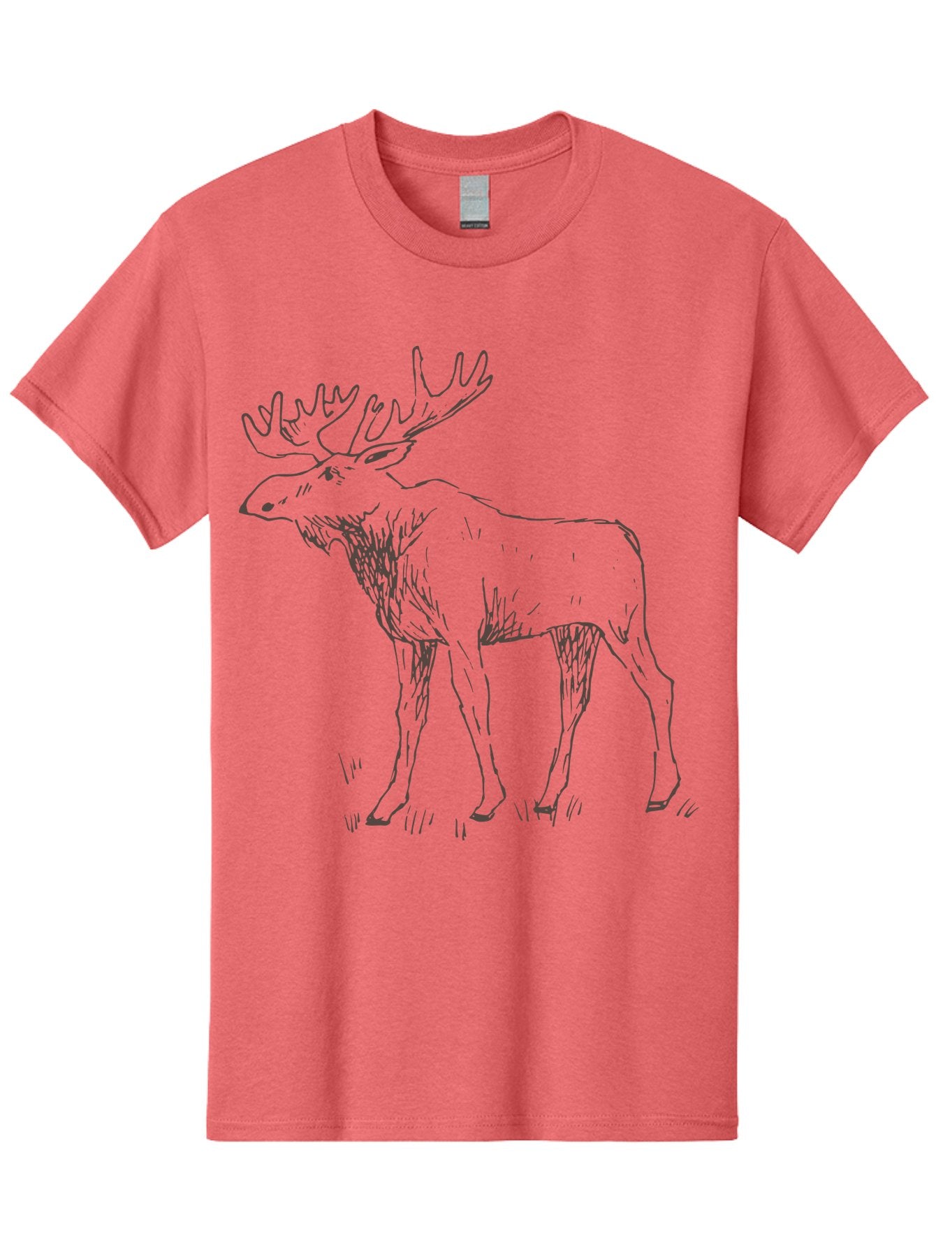 Moose Men'S Graphic Tee, 100% Cotton, Comfortable Casual Summer Wear, Machine Washable, Majestic Elk, Large Antlers, Wildlife Illustration, Grassy Terrain, Animal Portrait, Wildlife Art, Natural Habitat, Forest Dwelling -  Aaa998 13
