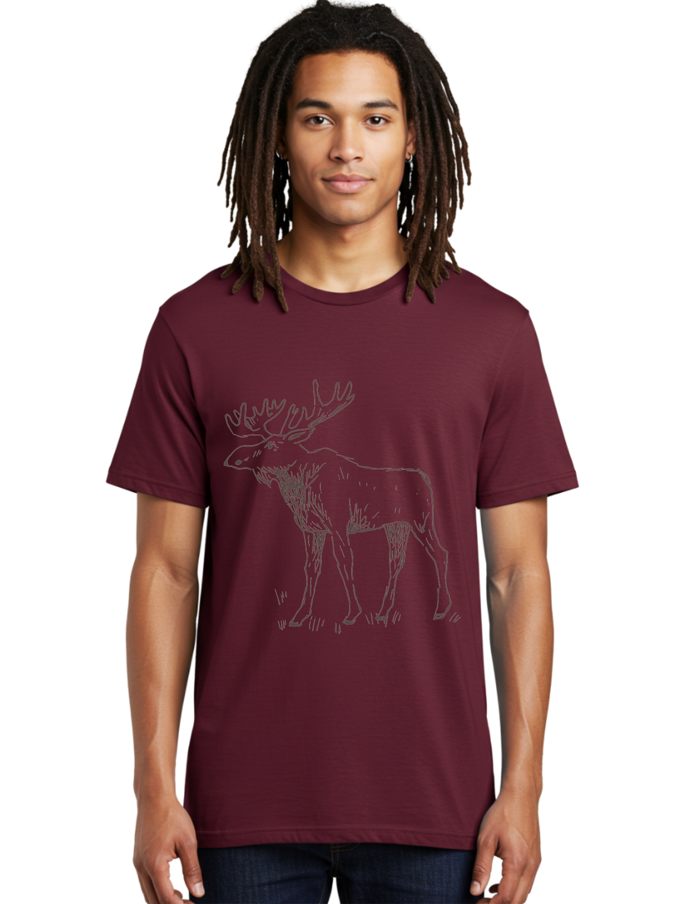 Moose Men'S Graphic Tee, 100% Cotton, Comfortable Casual Summer Wear, Machine Washable, Majestic Elk, Large Antlers, Wildlife Illustration, Grassy Terrain, Animal Portrait, Wildlife Art, Natural Habitat, Forest Dwelling -  Aaa998 14