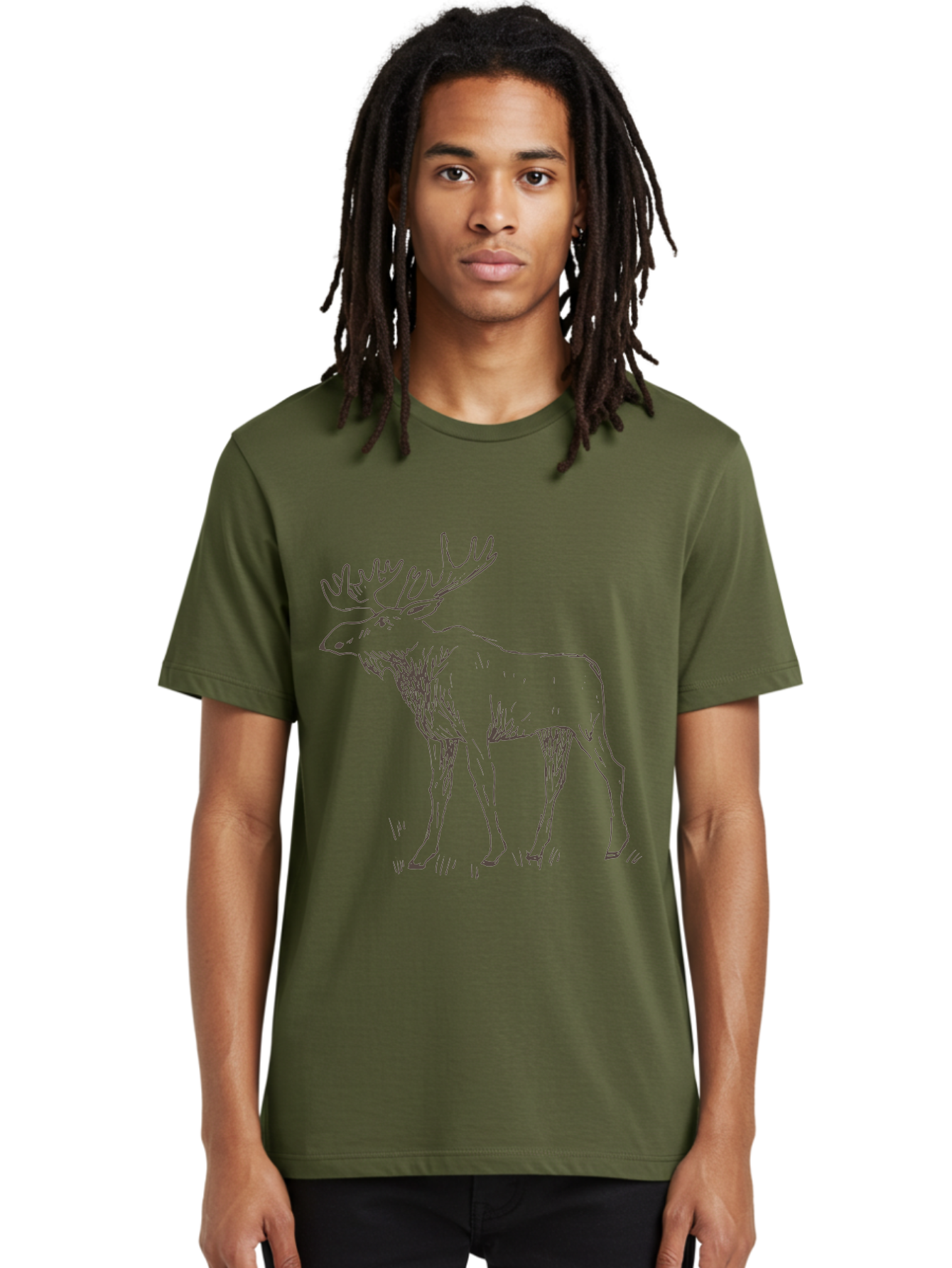 Moose Men'S Graphic Tee, 100% Cotton, Comfortable Casual Summer Wear, Machine Washable, Majestic Elk, Large Antlers, Wildlife Illustration, Grassy Terrain, Animal Portrait, Wildlife Art, Natural Habitat, Forest Dwelling -  Aaa998 16