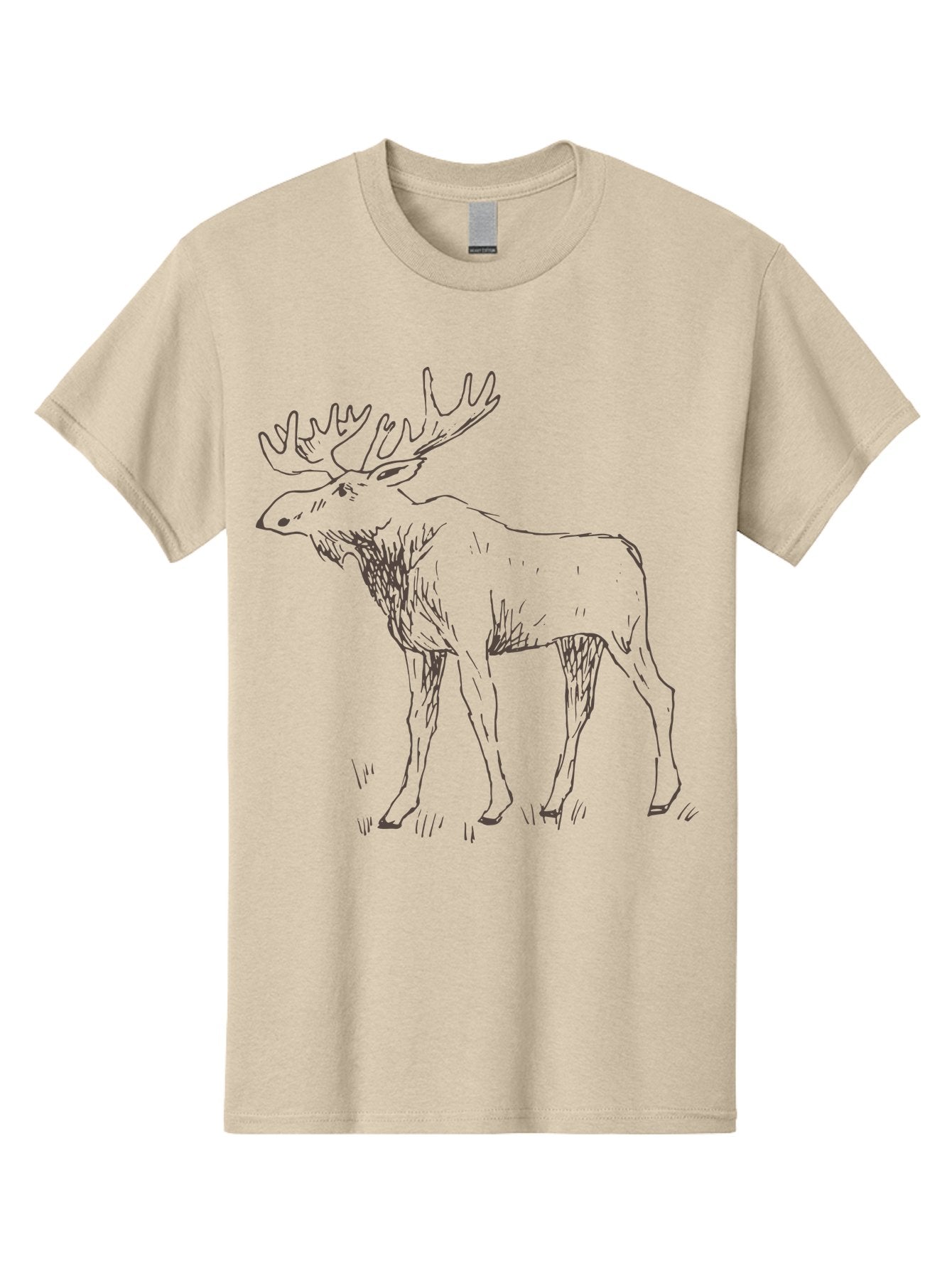 Moose Men'S Graphic Tee, 100% Cotton, Comfortable Casual Summer Wear, Machine Washable, Majestic Elk, Large Antlers, Wildlife Illustration, Grassy Terrain, Animal Portrait, Wildlife Art, Natural Habitat, Forest Dwelling -  Aaa998 3