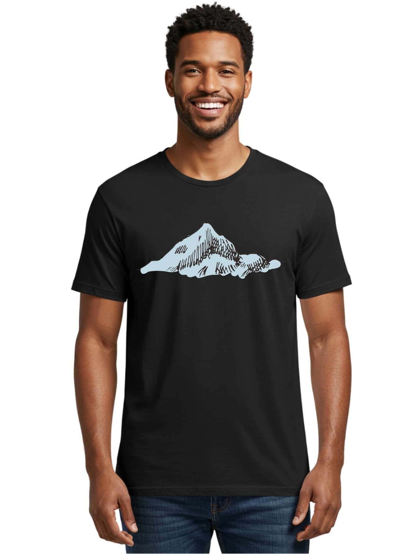 Mountain-Landscape Men'S Graphic Tee, 100% Cotton, Comfortable Casual Summer Wear, Machine Washable, Cartoon Mountain, Sketch Art, Black Lines, Simple Design, Minimalist Style, White Mountain Peak, Abstract Landscape, Illustration Aaa999 19