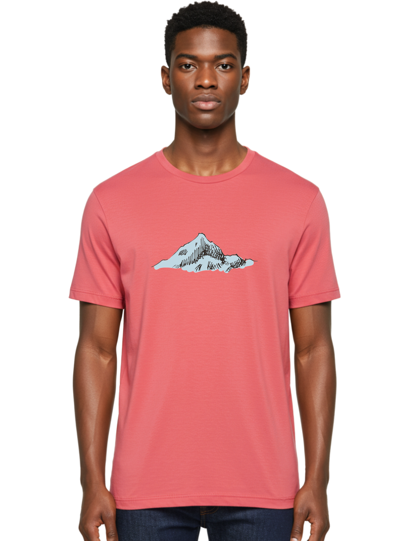 Mountain-Landscape Men'S Graphic Tee, 100% Cotton, Comfortable Casual Summer Wear, Machine Washable, Cartoon Mountain, Sketch Art, Black Lines, Simple Design, Minimalist Style, White Mountain Peak, Abstract Landscape, Illustration Aaa999 8