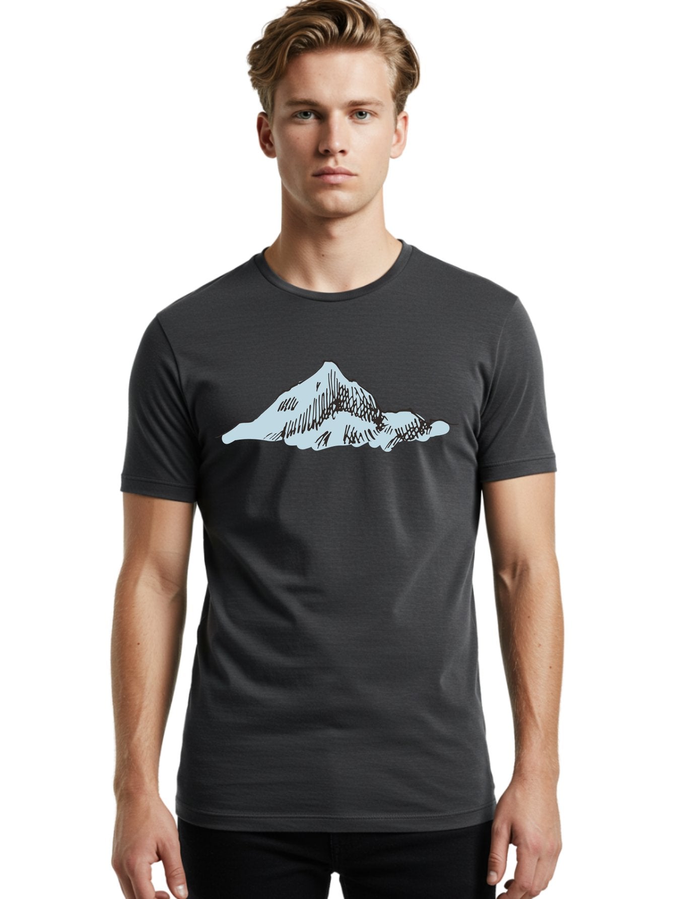Mountain-Landscape Men'S Graphic Tee, 100% Cotton, Comfortable Casual Summer Wear, Machine Washable, Cartoon Mountain, Sketch Art, Black Lines, Simple Design, Minimalist Style, White Mountain Peak, Abstract Landscape, Illustration Aaa999 24