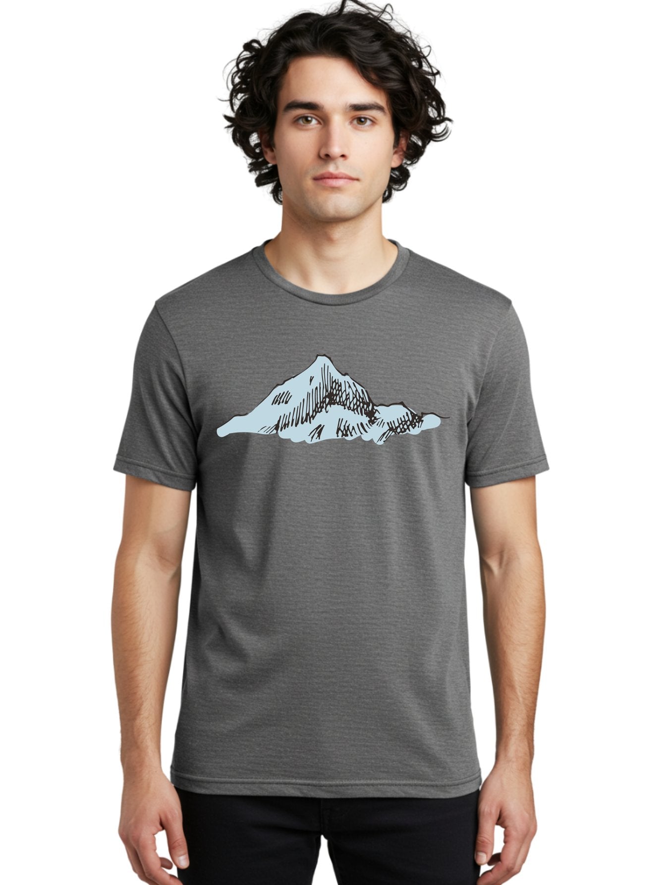 Mountain-Landscape Men'S Graphic Tee, 100% Cotton, Comfortable Casual Summer Wear, Machine Washable, Cartoon Mountain, Sketch Art, Black Lines, Simple Design, Minimalist Style, White Mountain Peak, Abstract Landscape, Illustration Aaa999 21