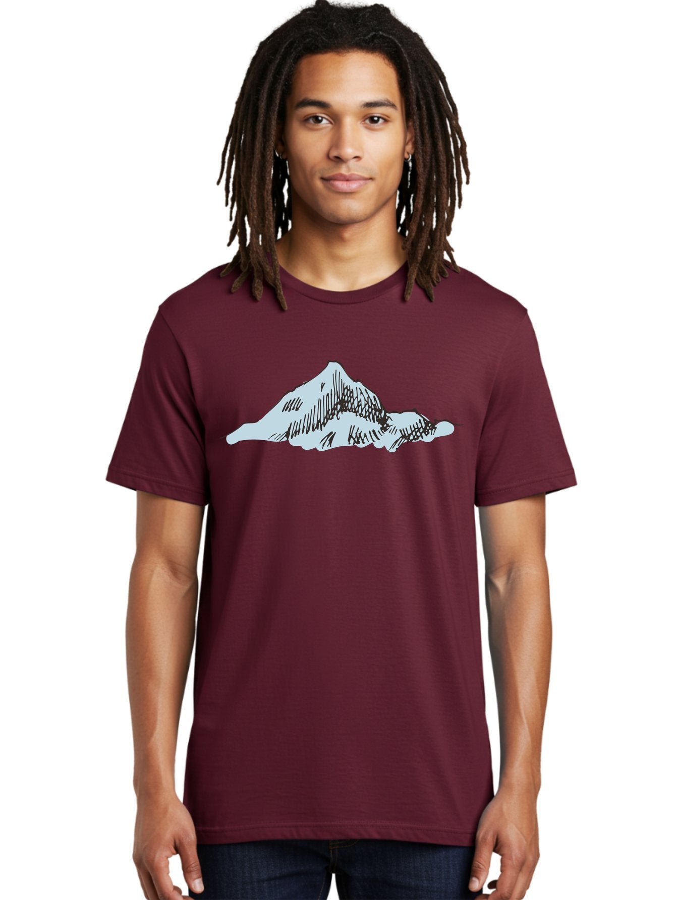 Mountain-Landscape Men'S Graphic Tee, 100% Cotton, Comfortable Casual Summer Wear, Machine Washable, Cartoon Mountain, Sketch Art, Black Lines, Simple Design, Minimalist Style, White Mountain Peak, Abstract Landscape, Illustration Aaa999 22