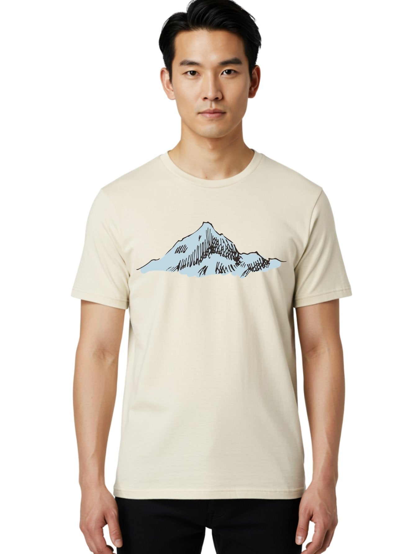 Mountain-Landscape Men'S Graphic Tee, 100% Cotton, Comfortable Casual Summer Wear, Machine Washable, Cartoon Mountain, Sketch Art, Black Lines, Simple Design, Minimalist Style, White Mountain Peak, Abstract Landscape, Illustration Aaa999 30