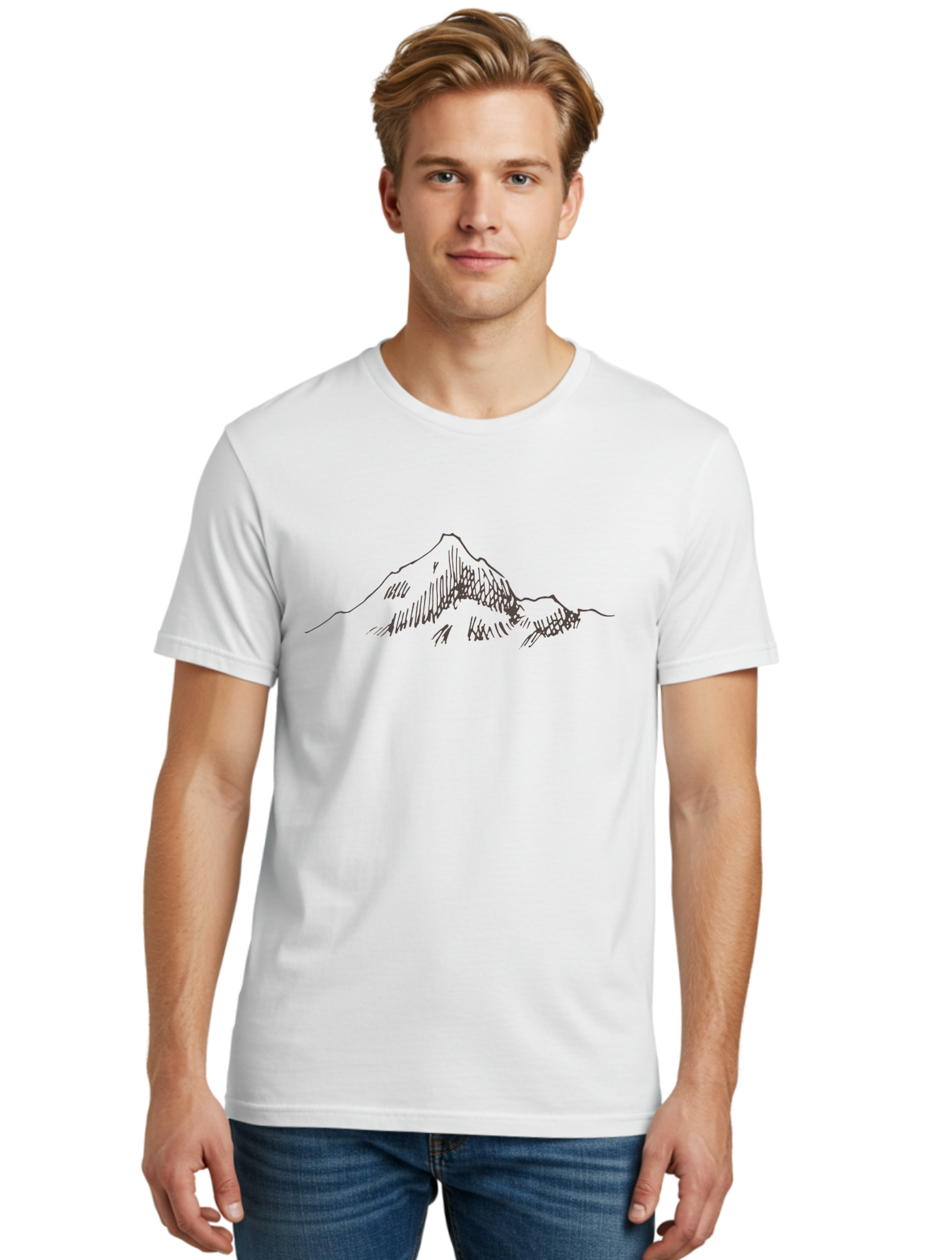 Mountain-Sketch Men'S Graphic Tee, 100% Cotton, Comfortable Casual Summer Wear, Machine Washable, Hand Drawn Mountain, Landscape Drawing, Abstract Art, Minimalist Design, Simple Shapes, Nature-Inspired, Mountain Peak, Artistic Expression Aab000 4