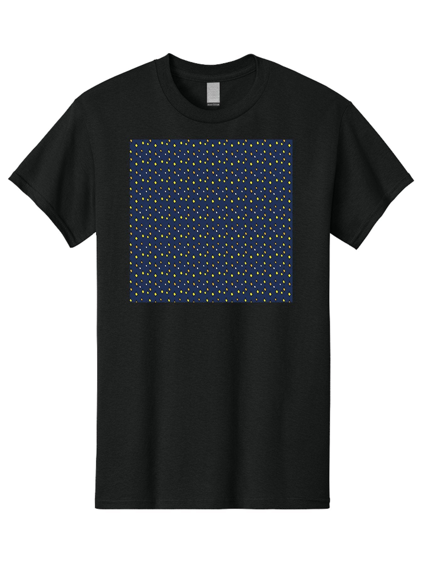 Navy-Blue-Dots Men'S Graphic Tee, 100% Cotton, Comfortable Casual Summer Wear, Machine Washable, Navy Blue Background, Yellow Diamonds, White Accents, Geometric Pattern, Abstract Design, Repeating Motif, Minimalist Style, Wallpaper Texture Aab003 3