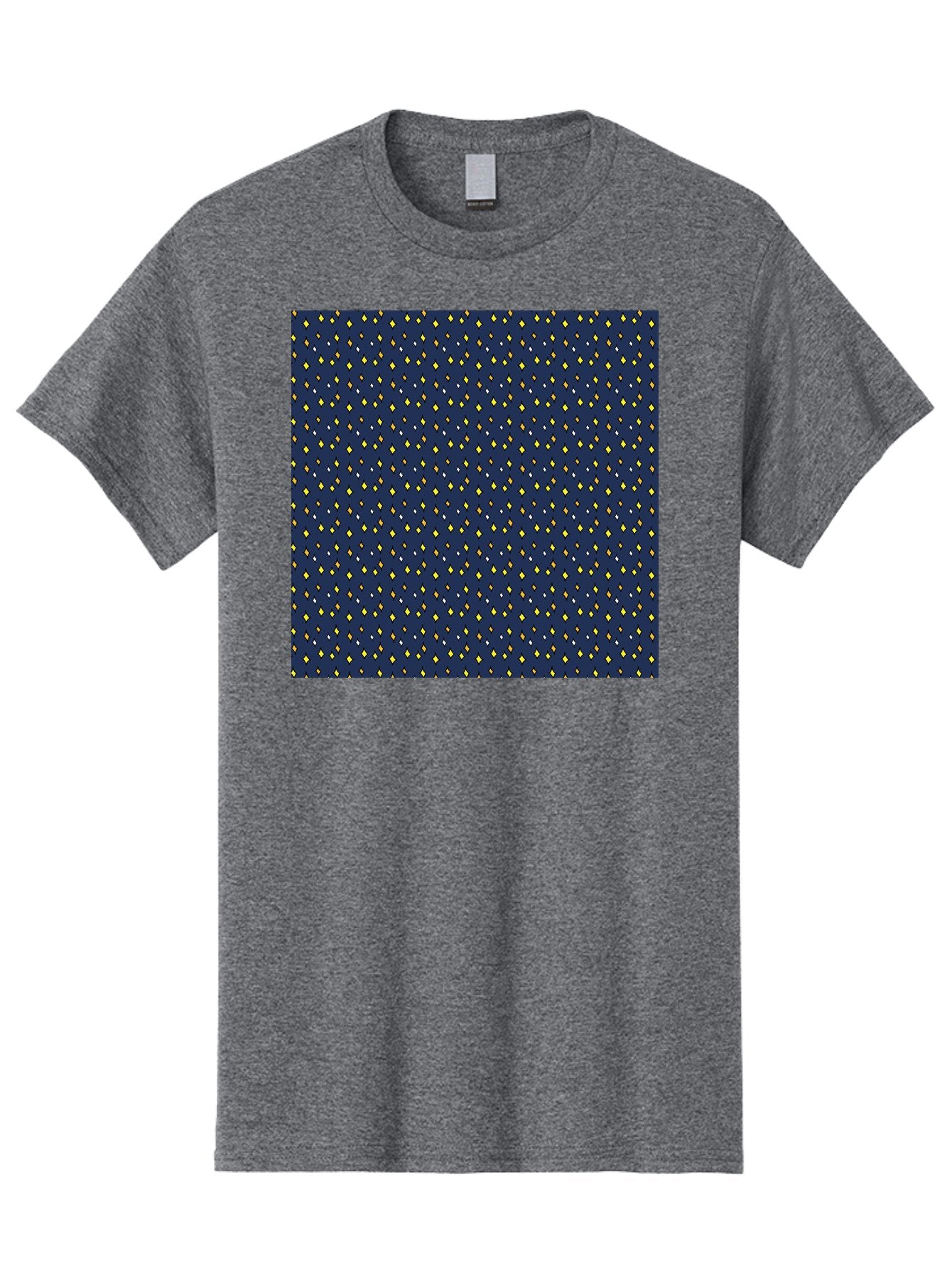 Navy-Blue-Dots Men'S Graphic Tee, 100% Cotton, Comfortable Casual Summer Wear, Machine Washable, Navy Blue Background, Yellow Diamonds, White Accents, Geometric Pattern, Abstract Design, Repeating Motif, Minimalist Style, Wallpaper Texture Aab003 12