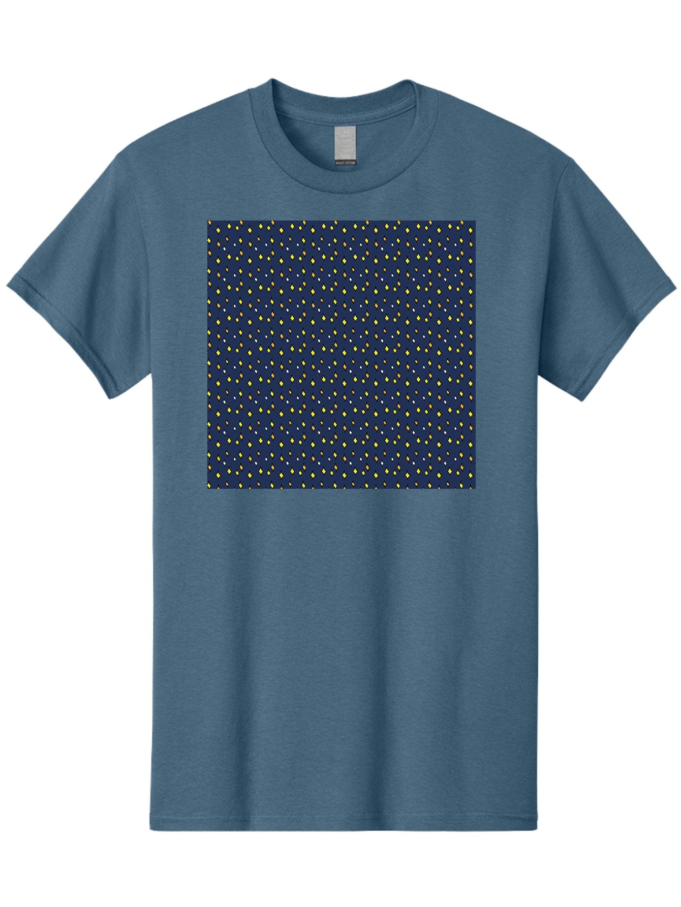 Navy-Blue-Dots Men'S Graphic Tee, 100% Cotton, Comfortable Casual Summer Wear, Machine Washable, Navy Blue Background, Yellow Diamonds, White Accents, Geometric Pattern, Abstract Design, Repeating Motif, Minimalist Style, Wallpaper Texture Aab003 11