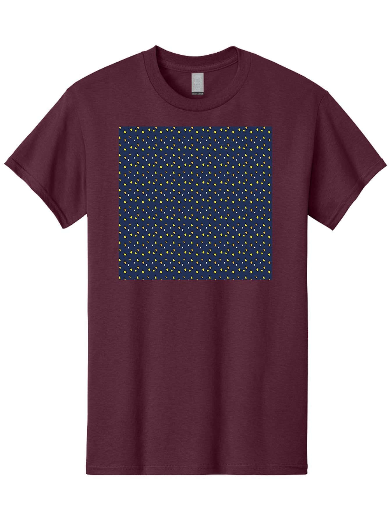 Navy-Blue-Dots Men'S Graphic Tee, 100% Cotton, Comfortable Casual Summer Wear, Machine Washable, Navy Blue Background, Yellow Diamonds, White Accents, Geometric Pattern, Abstract Design, Repeating Motif, Minimalist Style, Wallpaper Texture Aab003 15