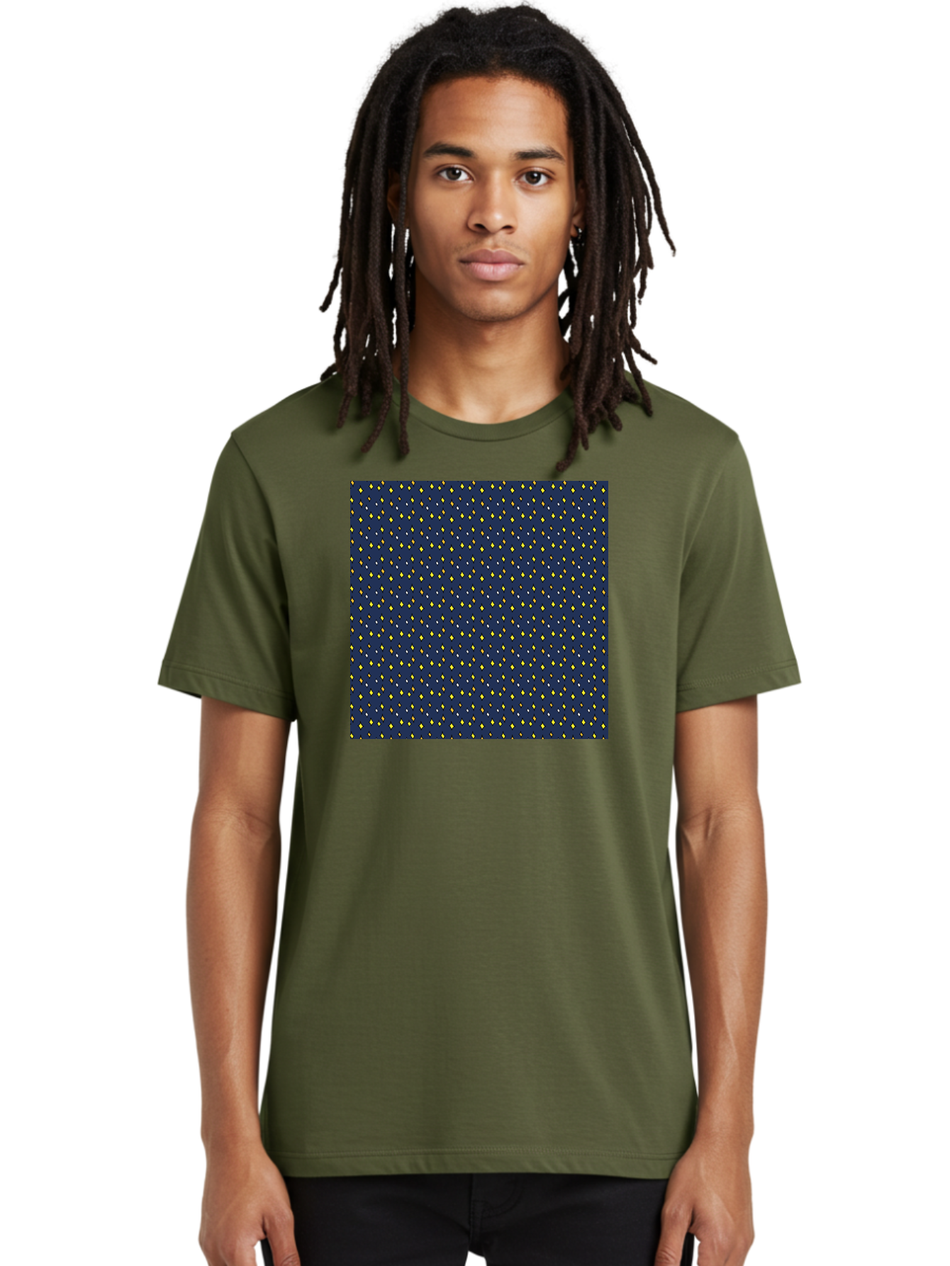 Navy-Blue-Dots Men'S Graphic Tee, 100% Cotton, Comfortable Casual Summer Wear, Machine Washable, Navy Blue Background, Yellow Diamonds, White Accents, Geometric Pattern, Abstract Design, Repeating Motif, Minimalist Style, Wallpaper Texture Aab003 16