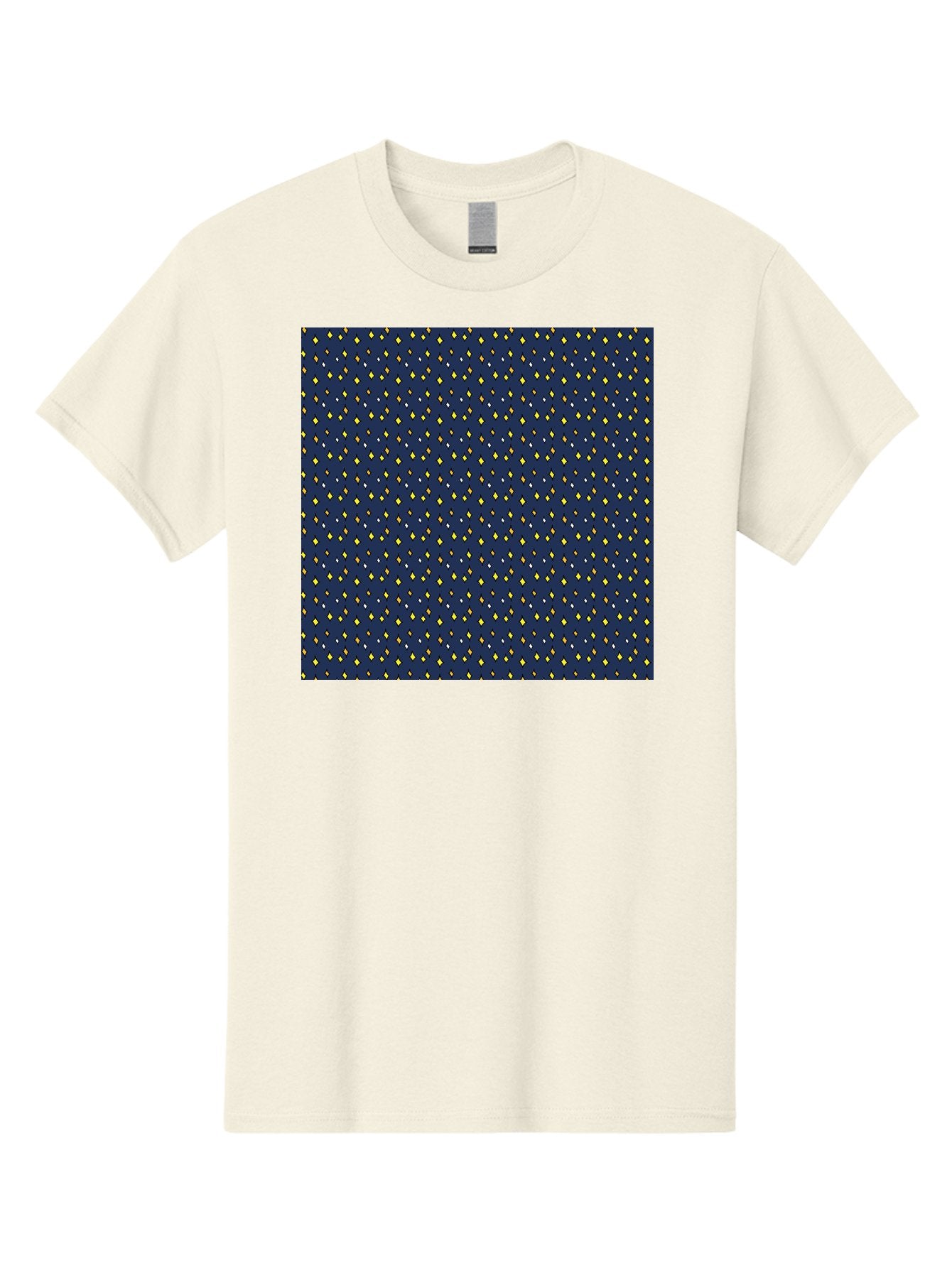Navy-Blue-Dots Men'S Graphic Tee, 100% Cotton, Comfortable Casual Summer Wear, Machine Washable, Navy Blue Background, Yellow Diamonds, White Accents, Geometric Pattern, Abstract Design, Repeating Motif, Minimalist Style, Wallpaper Texture Aab003 13