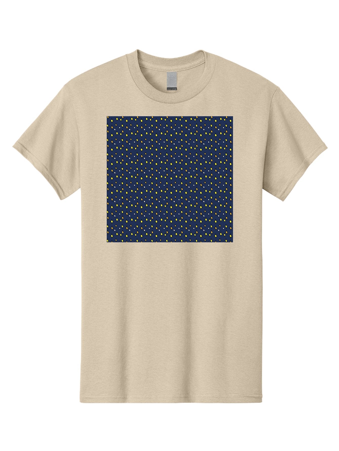 Navy-Blue-Dots Men'S Graphic Tee, 100% Cotton, Comfortable Casual Summer Wear, Machine Washable, Navy Blue Background, Yellow Diamonds, White Accents, Geometric Pattern, Abstract Design, Repeating Motif, Minimalist Style, Wallpaper Texture Aab003 7