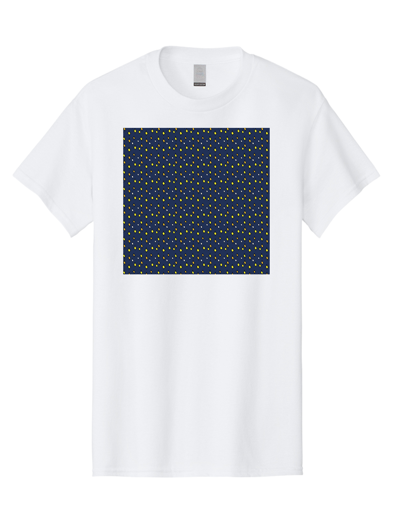 Navy-Blue-Dots Men'S Graphic Tee, 100% Cotton, Comfortable Casual Summer Wear, Machine Washable, Navy Blue Background, Yellow Diamonds, White Accents, Geometric Pattern, Abstract Design, Repeating Motif, Minimalist Style, Wallpaper Texture Aab003 29