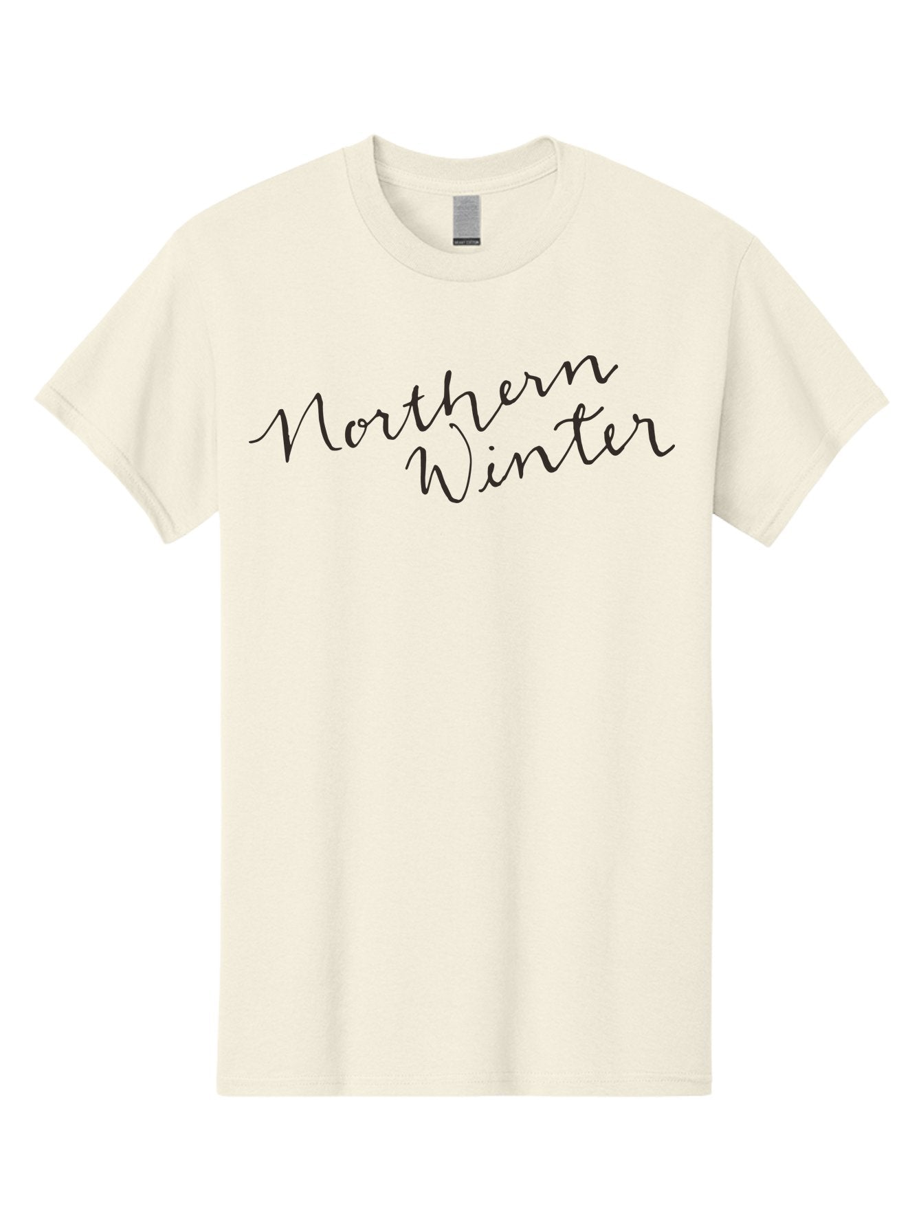 Northern-Winter-2 Men'S Graphic Tee, 100% Cotton, Comfortable Casual Summer Wear, Machine Washable, Northern Winter, Winter Season, Seasonal Theme, Cursive Text, Black Script, Frosty Feel, Cold Weather, Winter Vibes Aab013